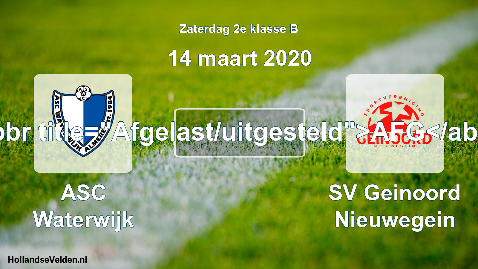 Scheduled Match: ASC Waterwijk - SV Geinoord Nieuwegein (14 March 2020)