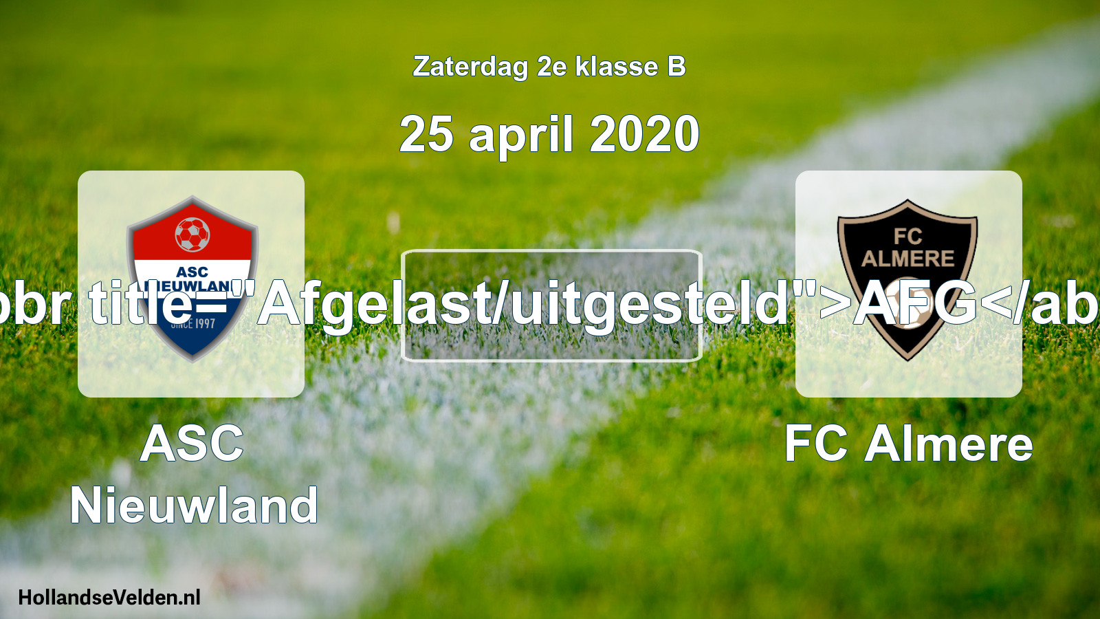 Scheduled Match: ASC Nieuwland - FC Almere (25 April 2020)