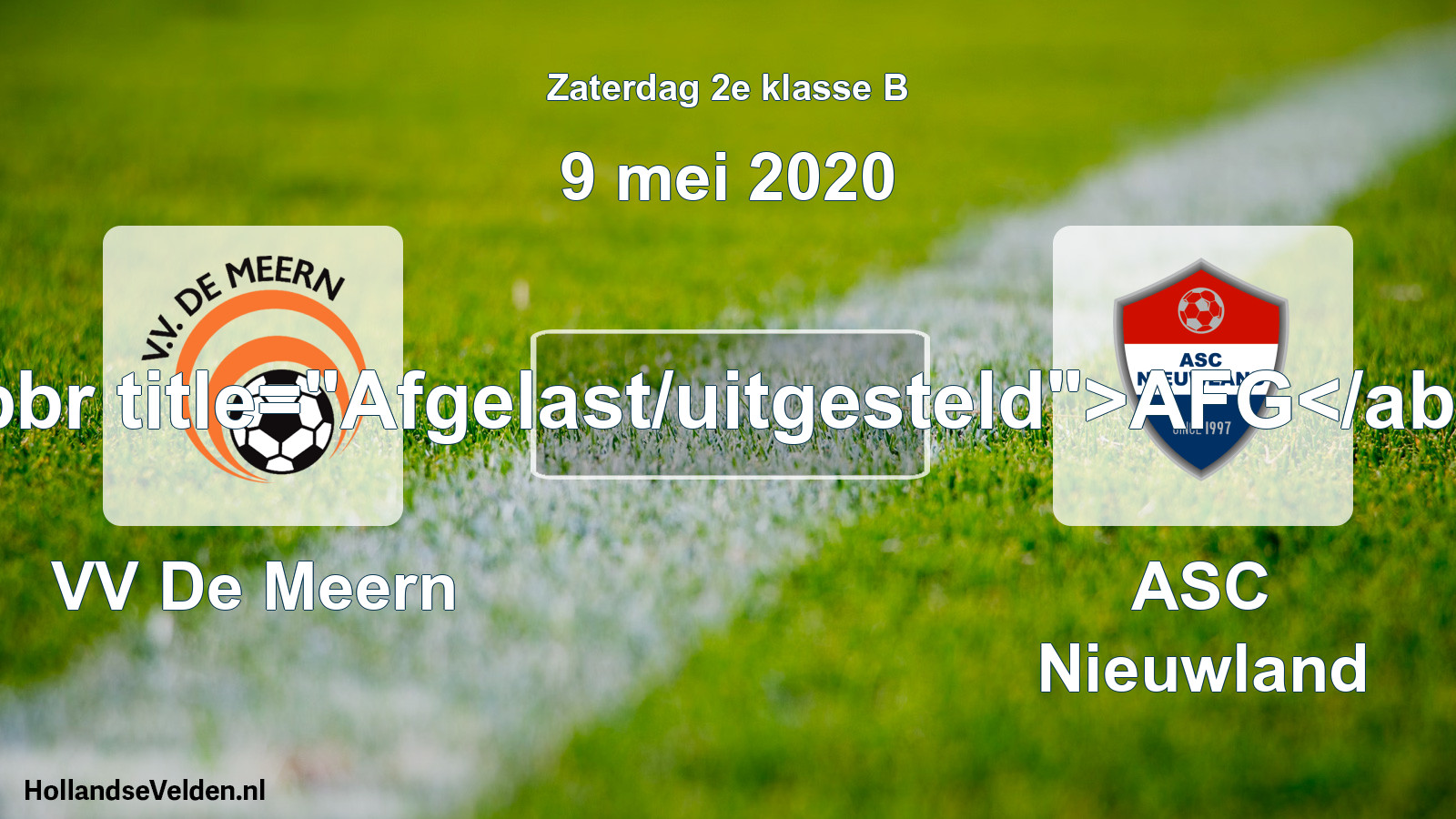 Scheduled Match: VV De Meern - ASC Nieuwland (9 May 2020)