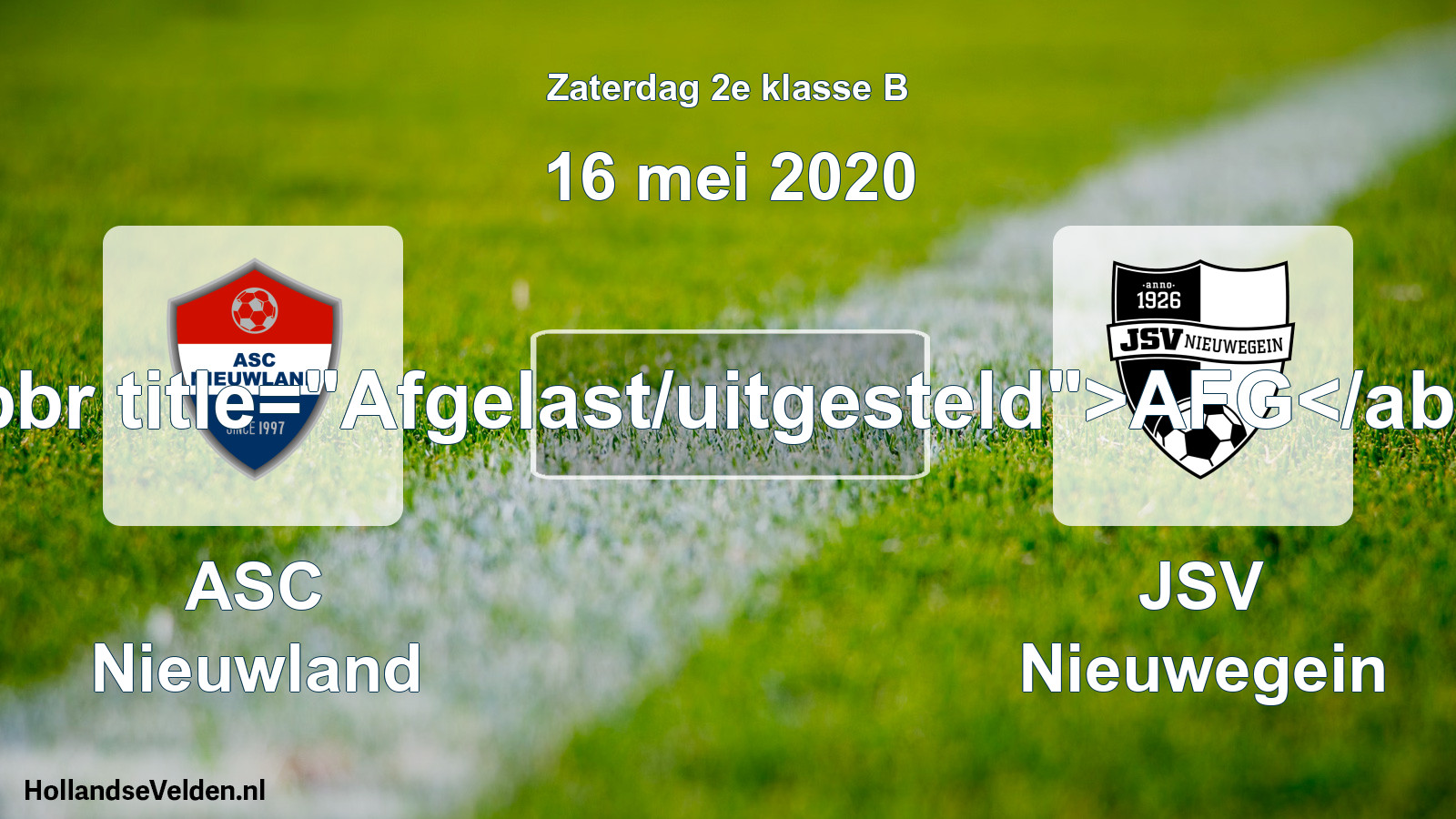 Scheduled Match: ASC Nieuwland - JSV Nieuwegein (16 May 2020)