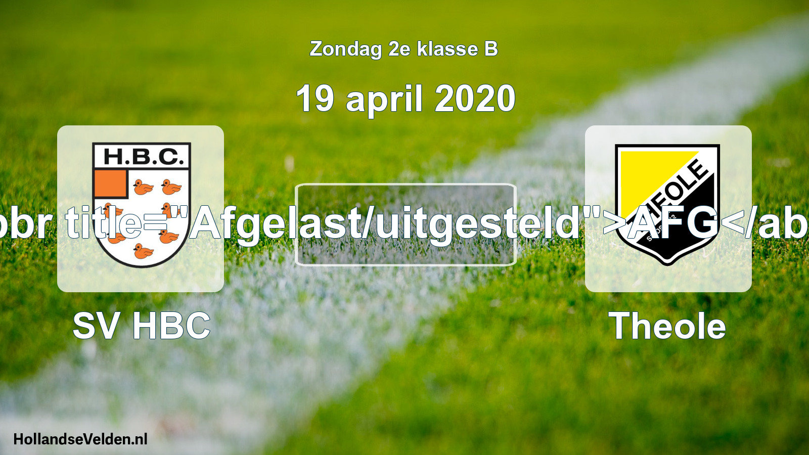 Scheduled Match: SV HBC - Theole (19 April 2020)