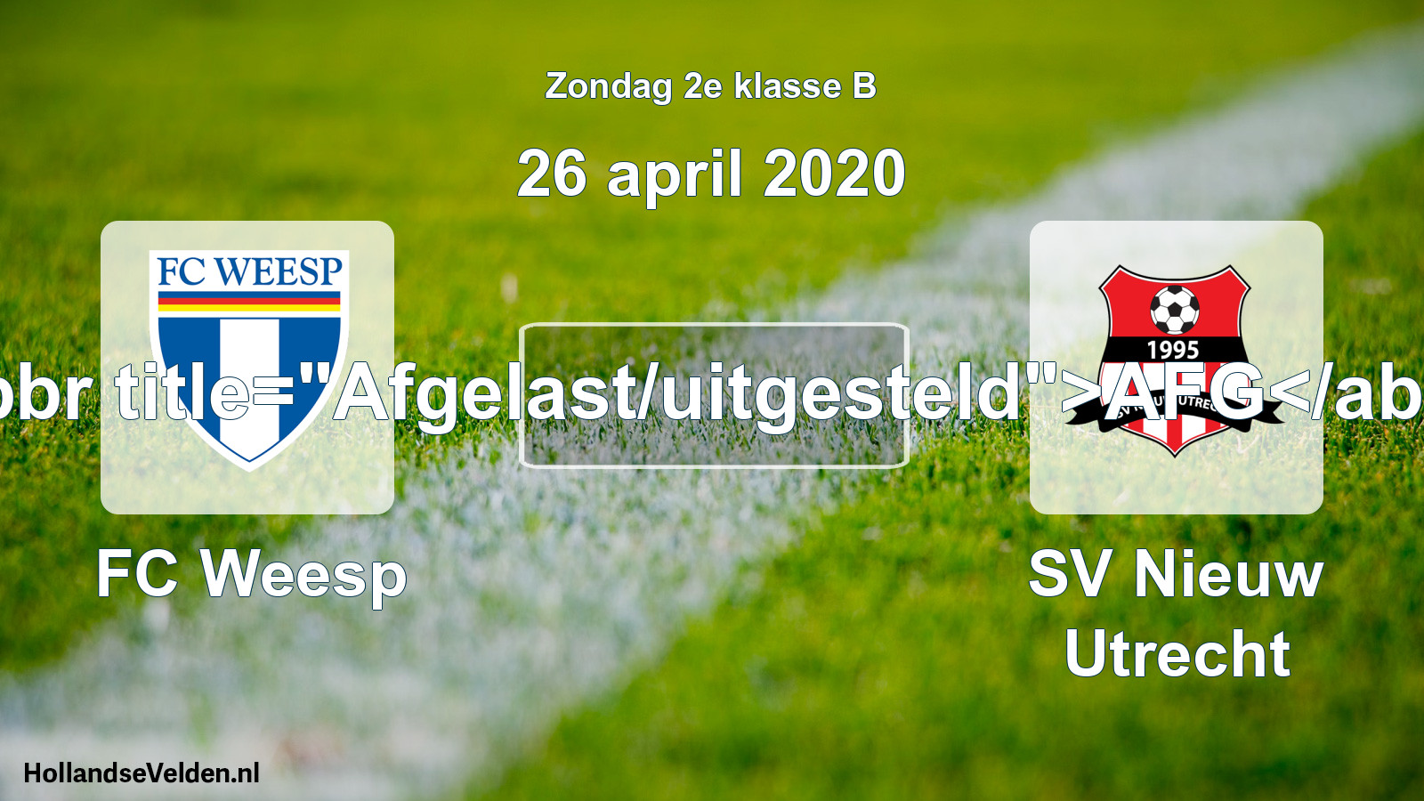 Scheduled Match: FC Weesp - SV Nieuw Utrecht (26 April 2020)