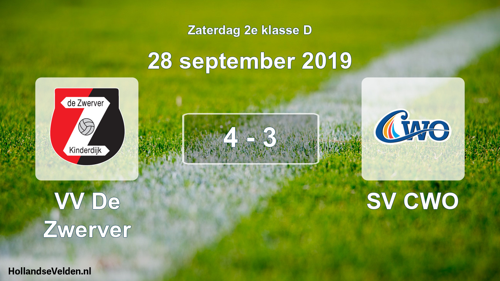 Total number of matches played: VV De Zwerver - SV CWO 4 - 3 (28 September 2019)