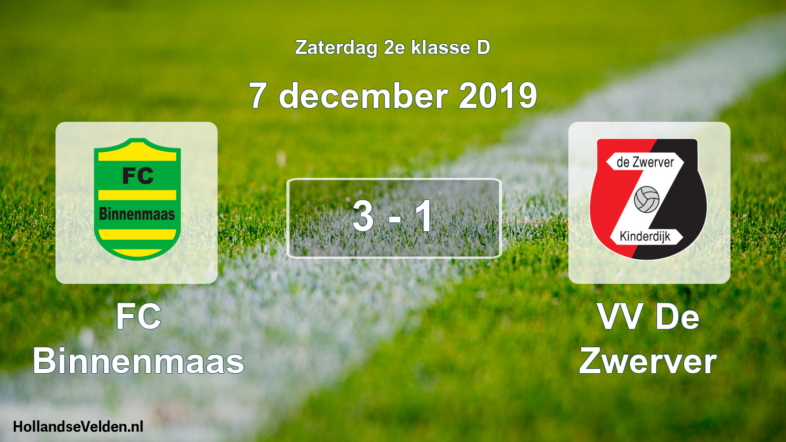 Total number of matches played: FC Binnenmaas - VV De Zwerver 3 - 1 (7 December 2019)