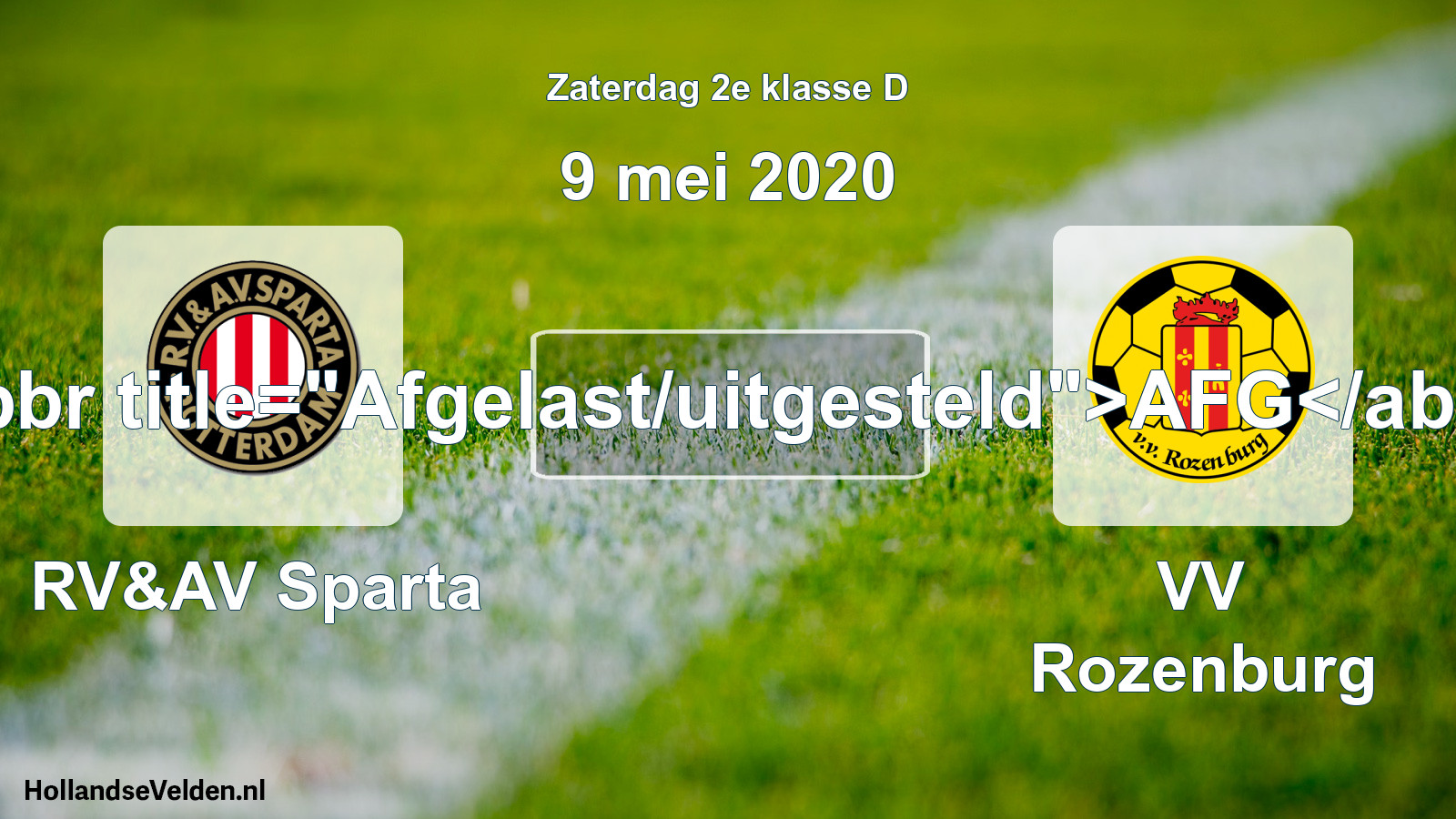 Scheduled Match: RV&AV Sparta - VV Rozenburg (9 May 2020)