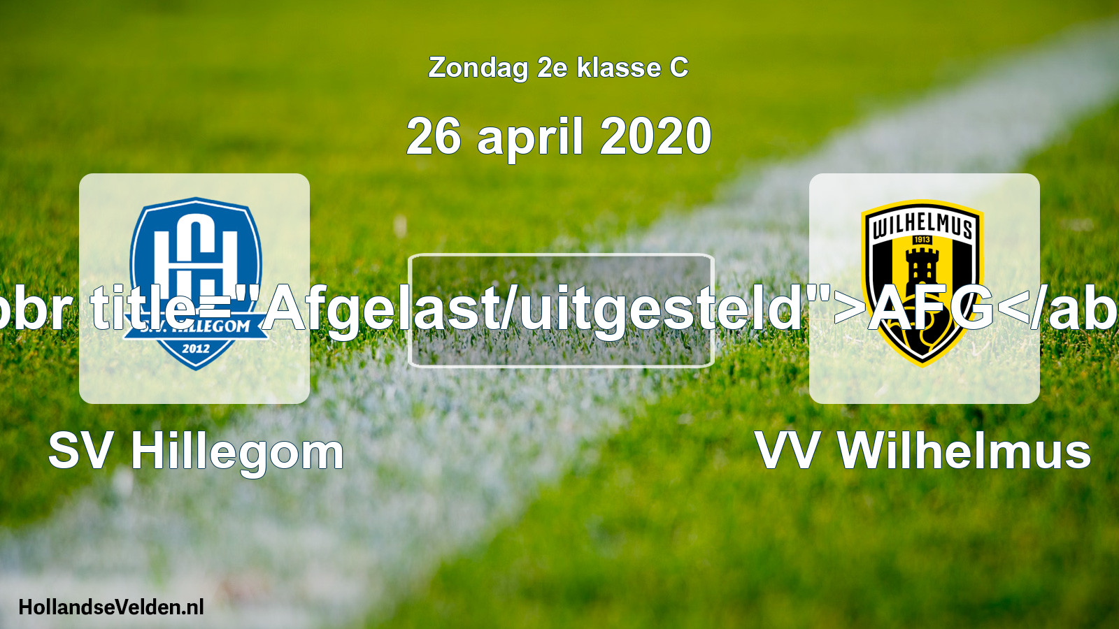 Scheduled Match: SV Hillegom - VV Wilhelmus (26 April 2020)