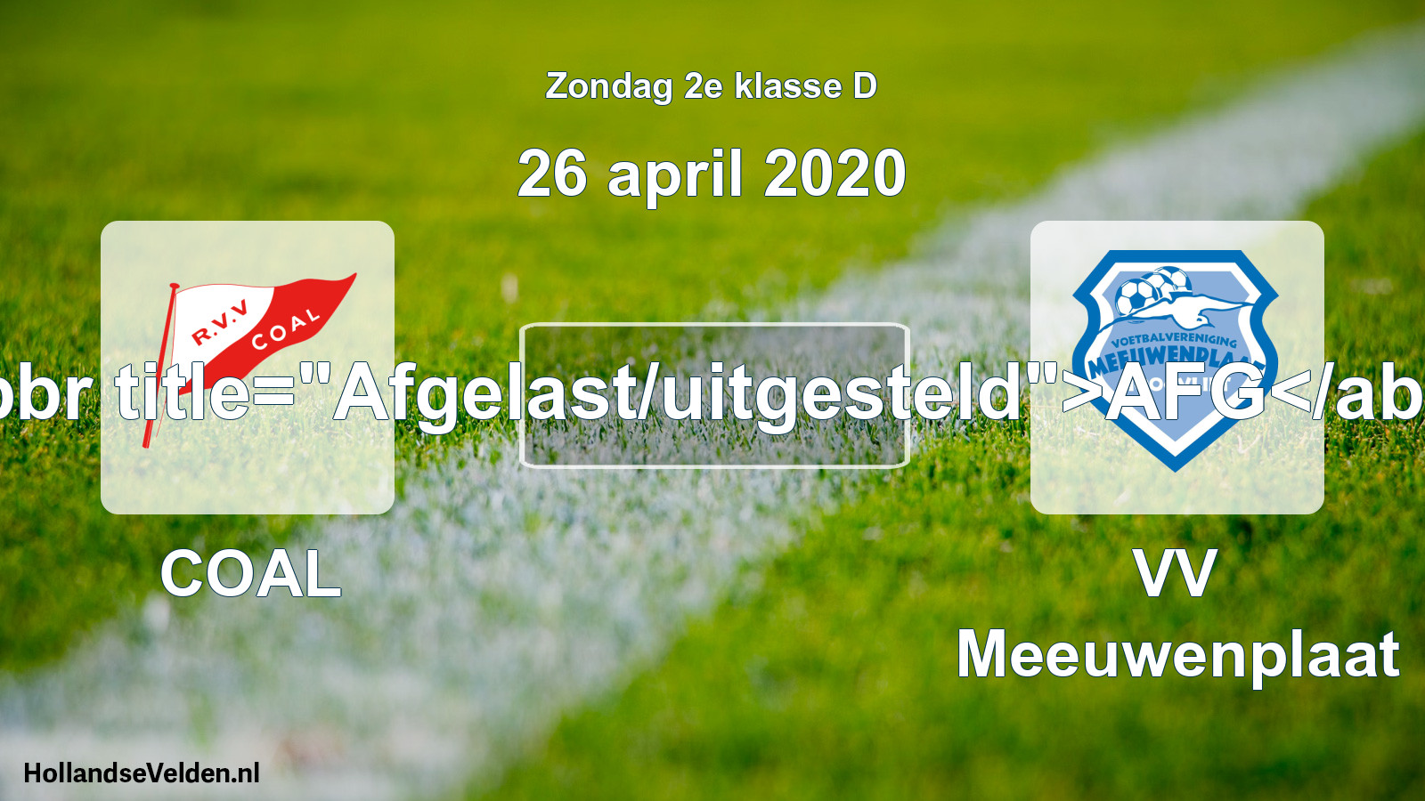 Scheduled Match: COAL - VV Meeuwenplaat (26 April 2020)