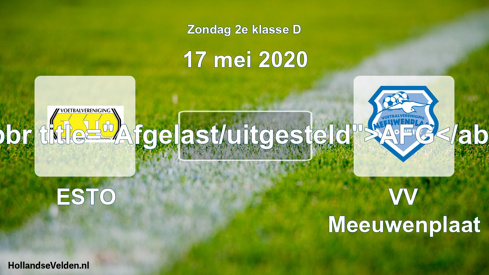 Scheduled Match: ESTO - VV Meeuwenplaat (17 May 2020)