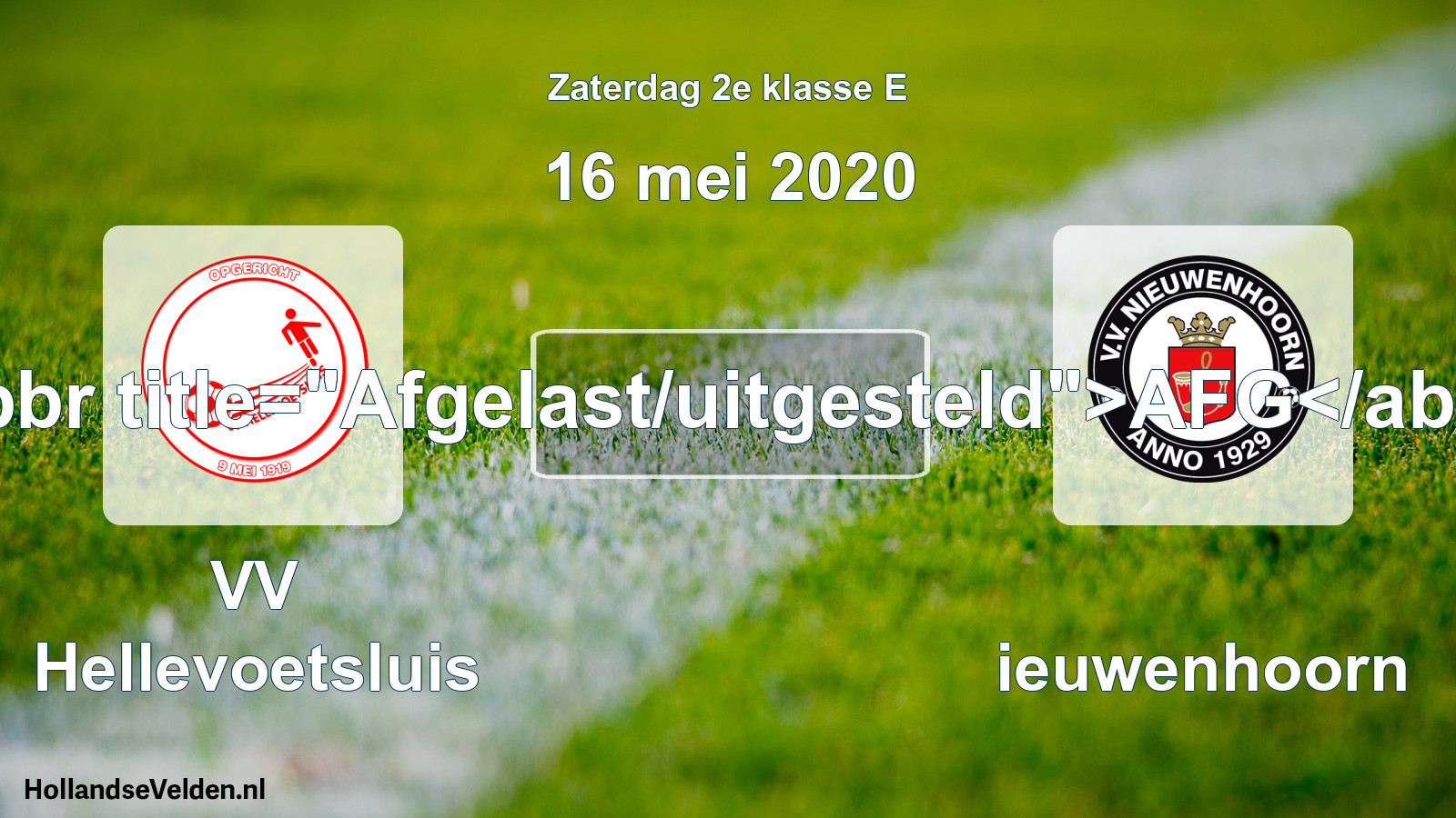 Scheduled Match: VV Hellevoetsluis - Nieuwenhoorn (16 May 2020)
