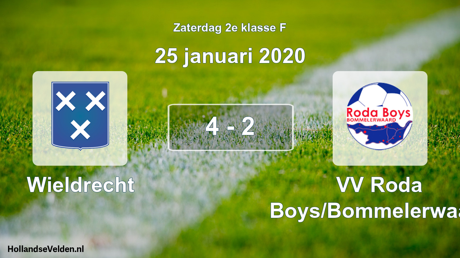 Total number of matches played: Wieldrecht - VV Roda Boys/Bommelerwaard 4 - 2 (25 January 2020)