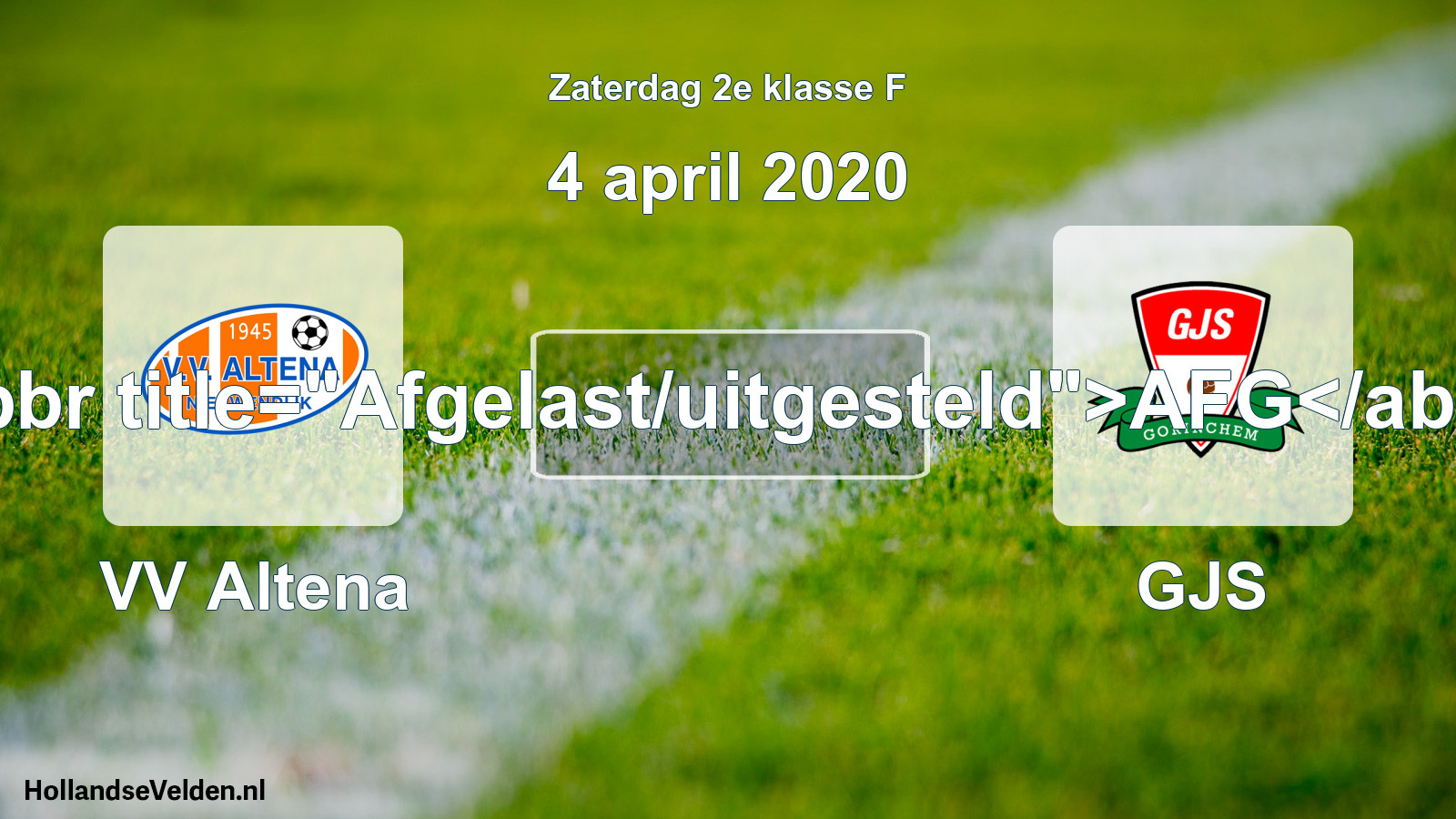 Scheduled Match: VV Altena - GJS (4 April 2020)