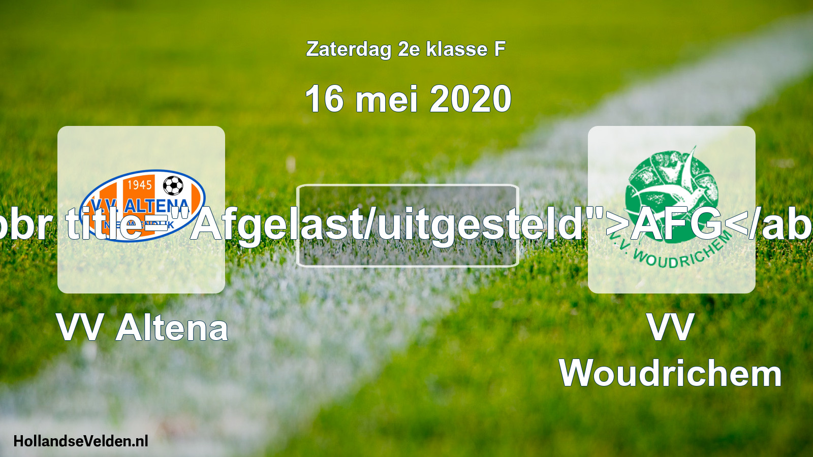 Scheduled Match: VV Altena - VV Woudrichem (16 May 2020)