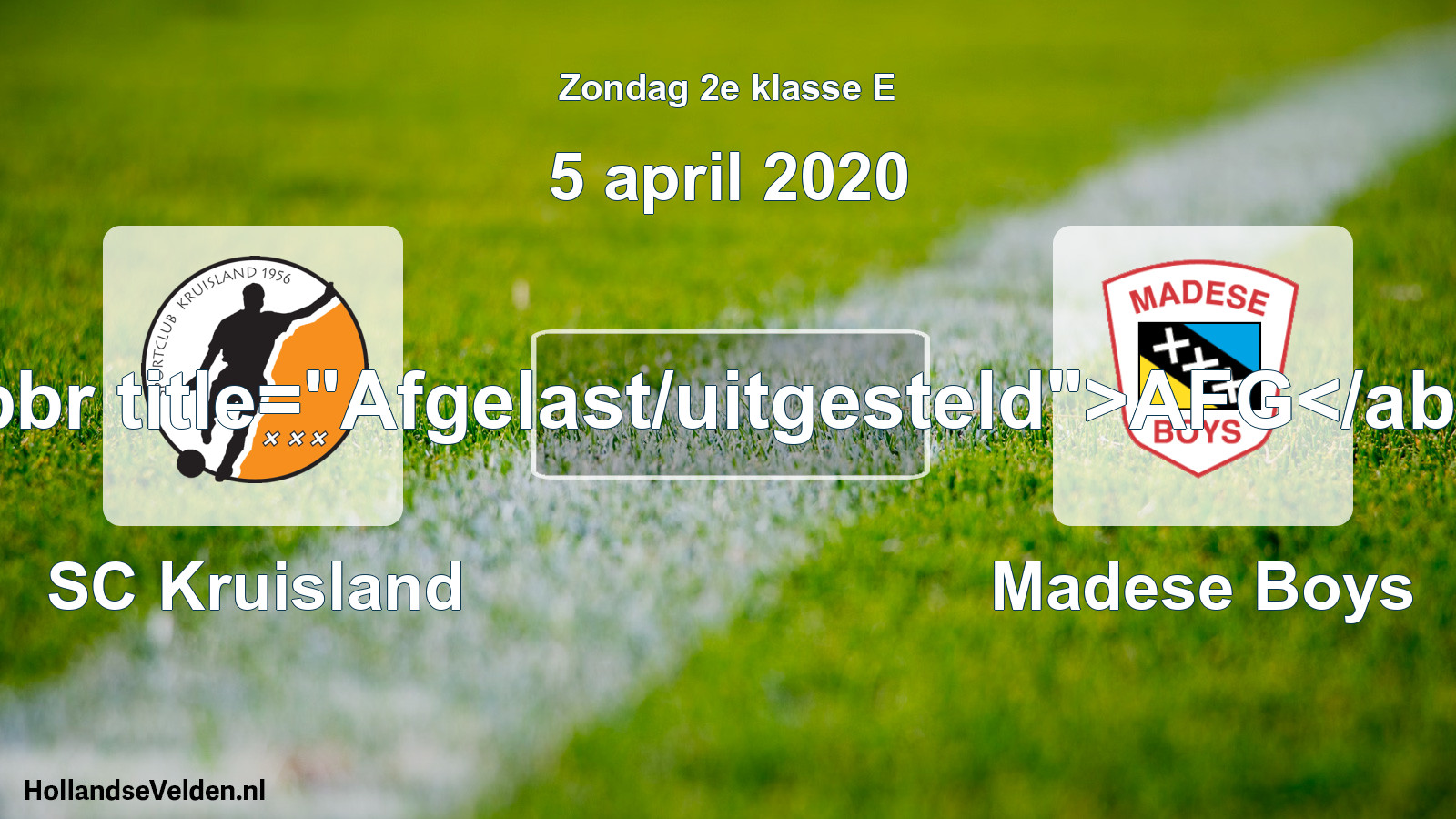 Scheduled Match: SC Kruisland - Madese Boys (5 April 2020)