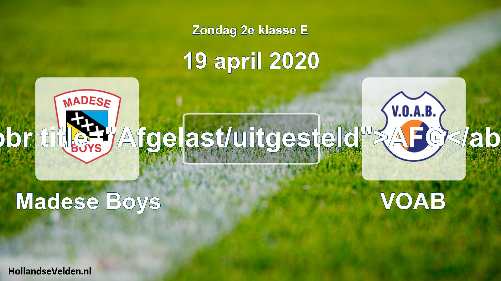 Scheduled Match: Madese Boys - VOAB (19 April 2020)