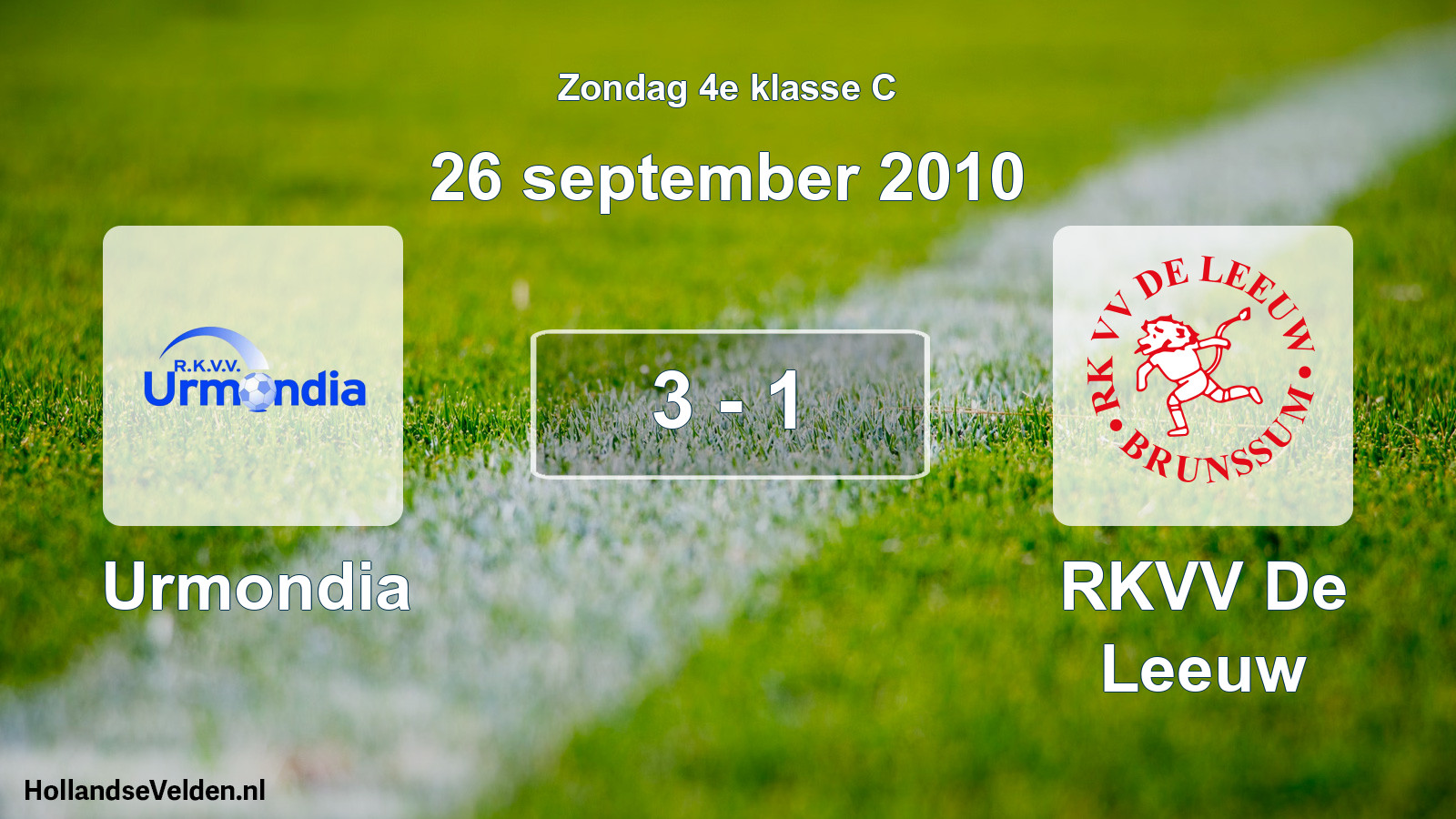 Total number of matches played: Urmondia - RKVV De Leeuw 3 - 1 (26 September 2010)