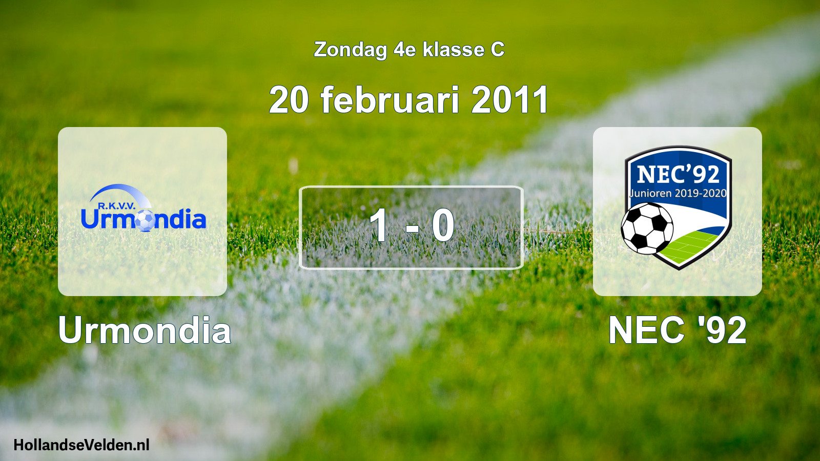 Total number of matches played: Urmondia - NEC '92 1 - 0 (20 February 2011)