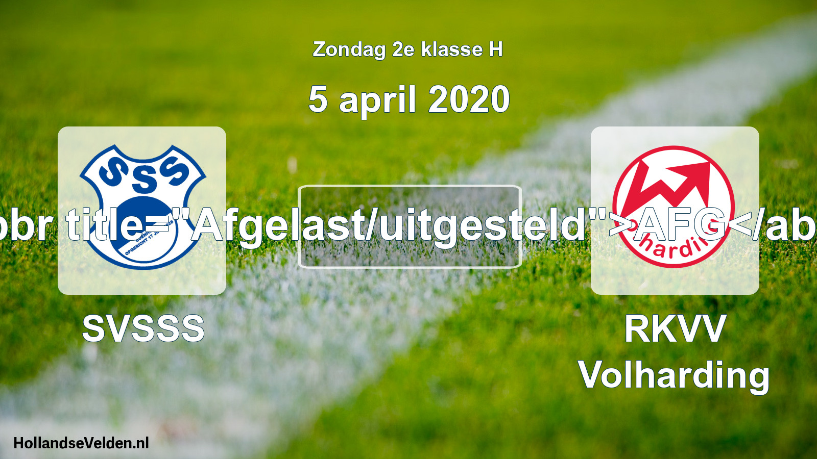 Scheduled Match: SVSSS - RKVV Volharding (5 April 2020)