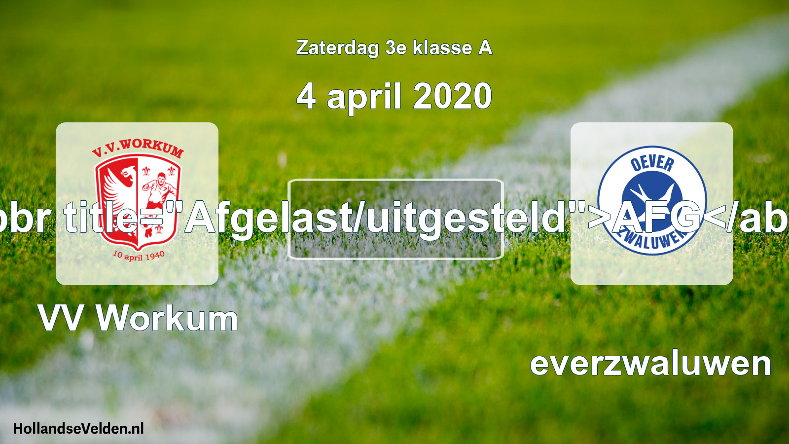 Scheduled Match: VV Workum - Oeverzwaluwen (4 April 2020)