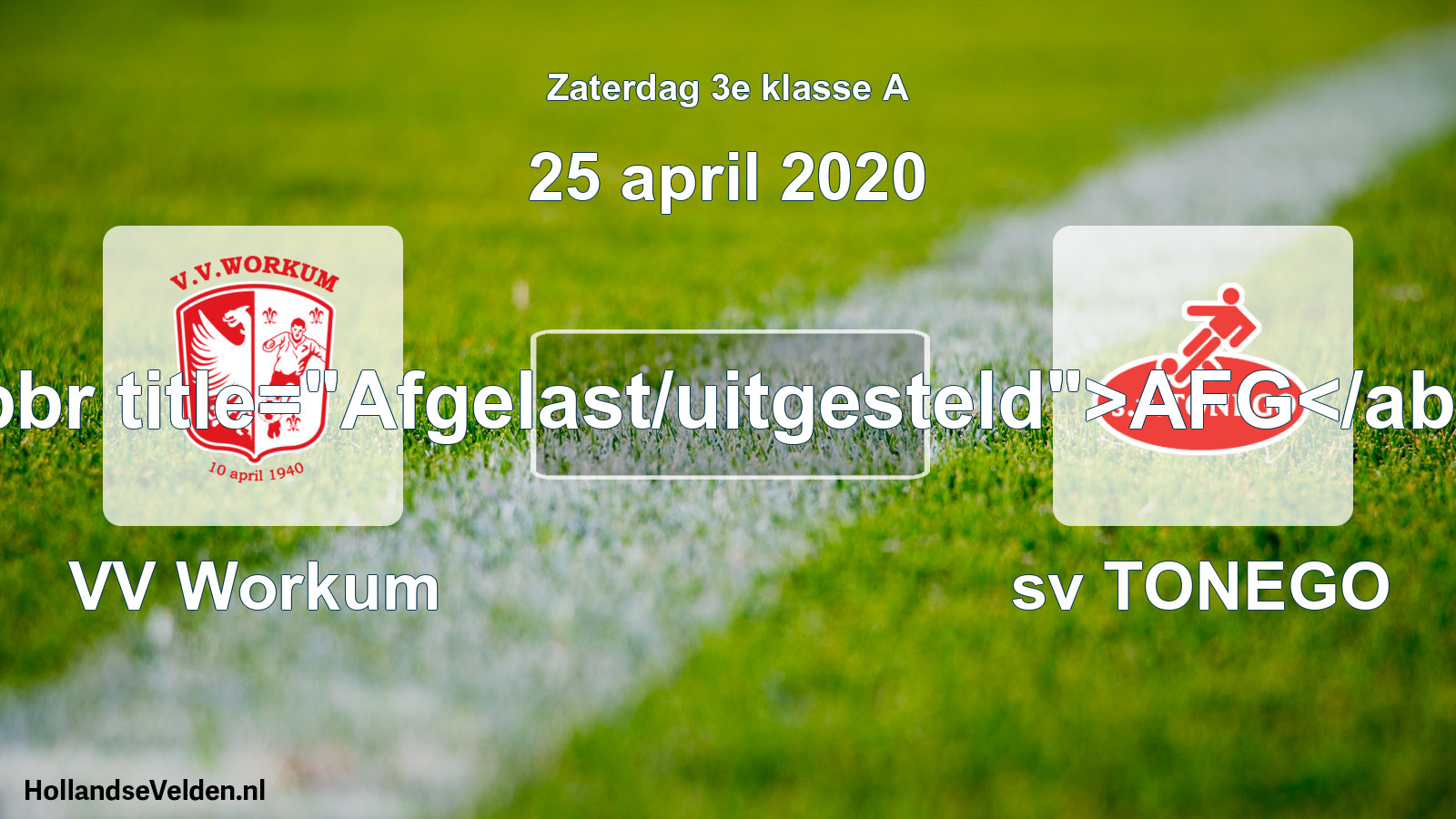 Scheduled Match: VV Workum - sv TONEGO (25 April 2020)