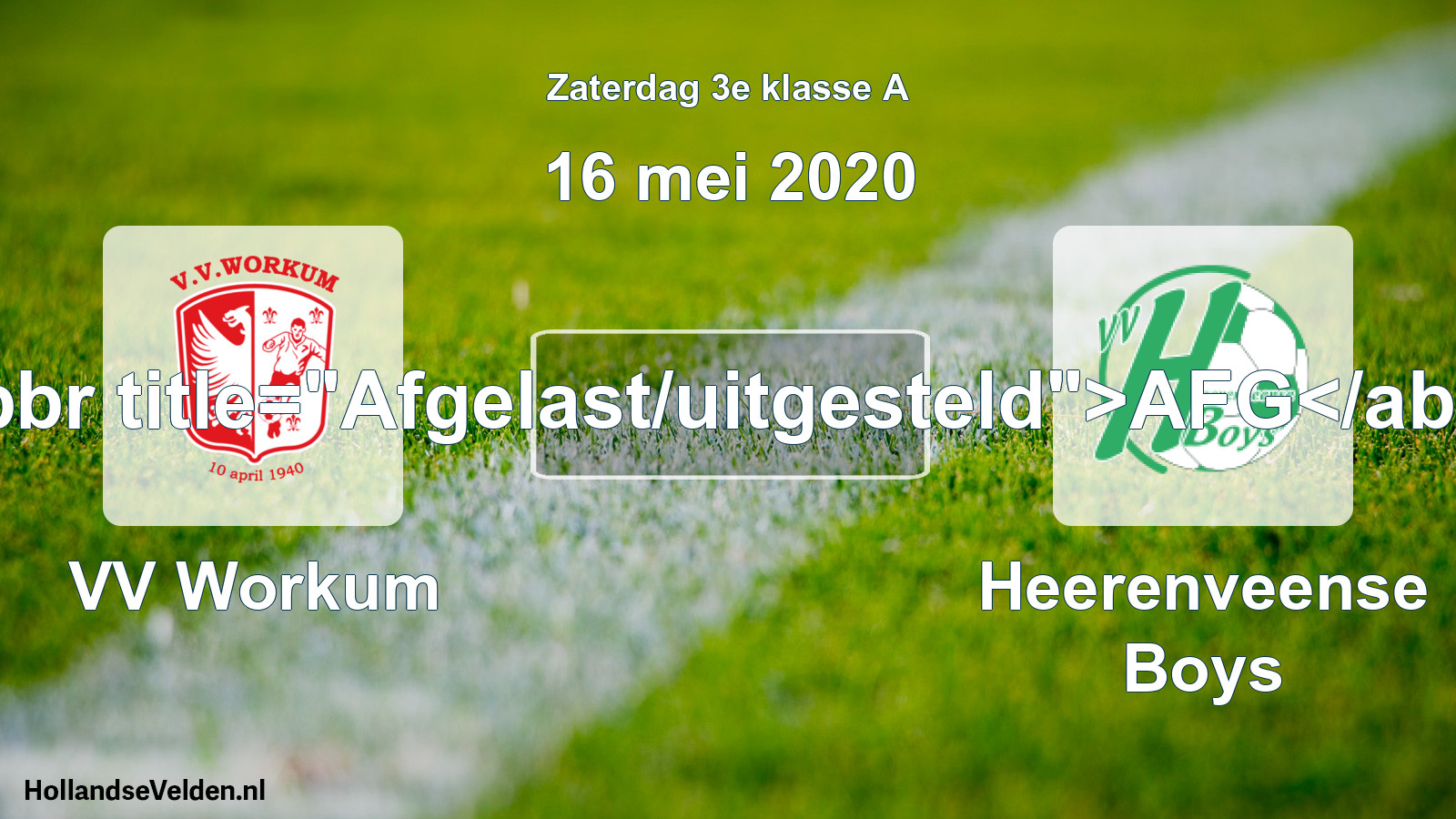Scheduled Match: VV Workum - Heerenveense Boys (16 May 2020)