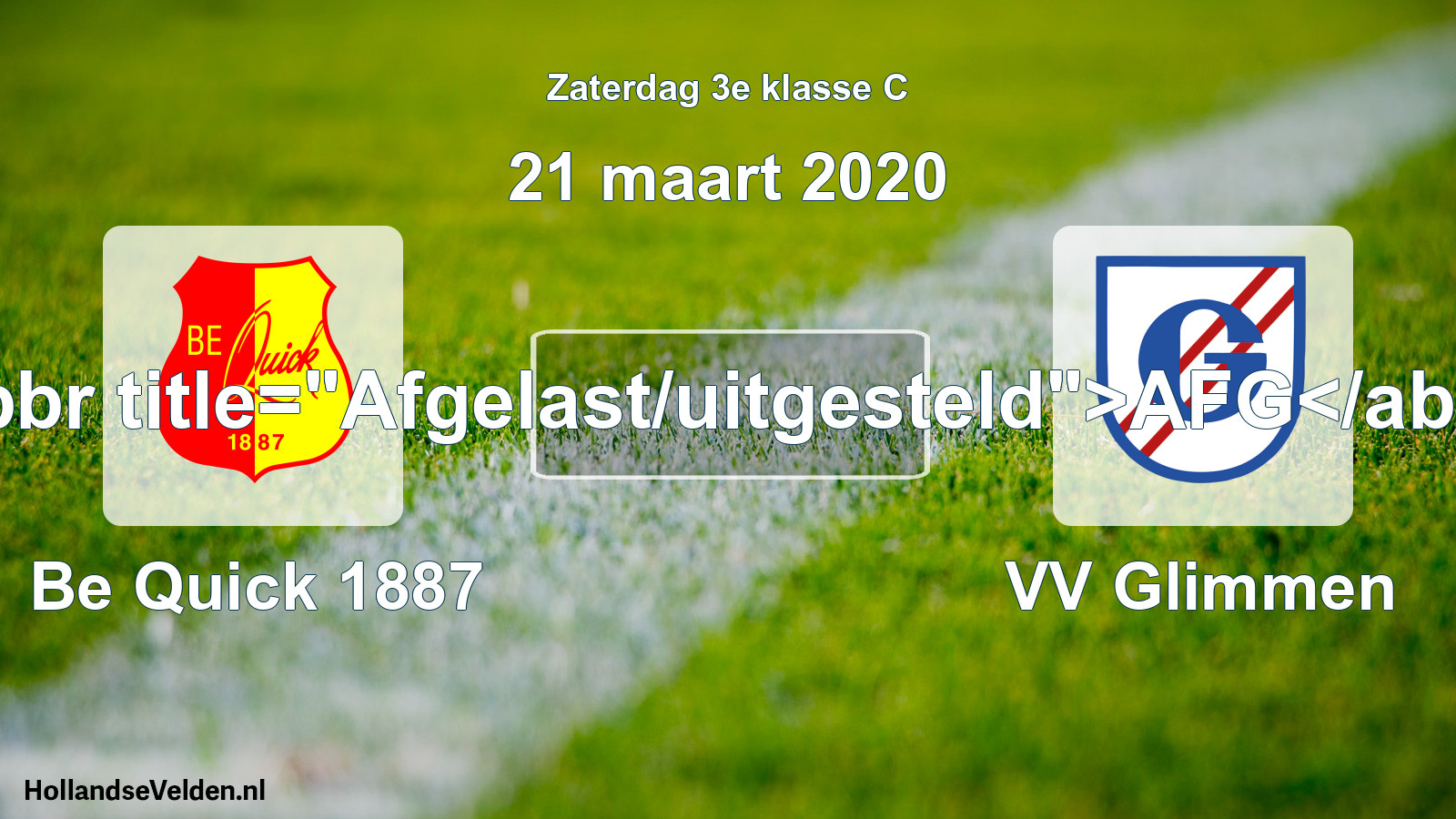 Scheduled Match: Be Quick 1887 - VV Glimmen (21 March 2020)