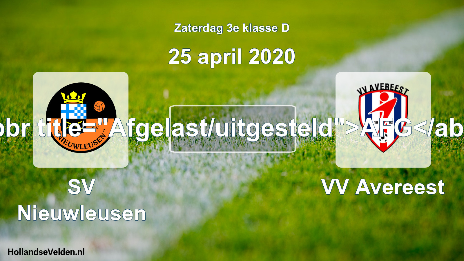 Scheduled Match: SV Nieuwleusen - VV Avereest (25 April 2020)