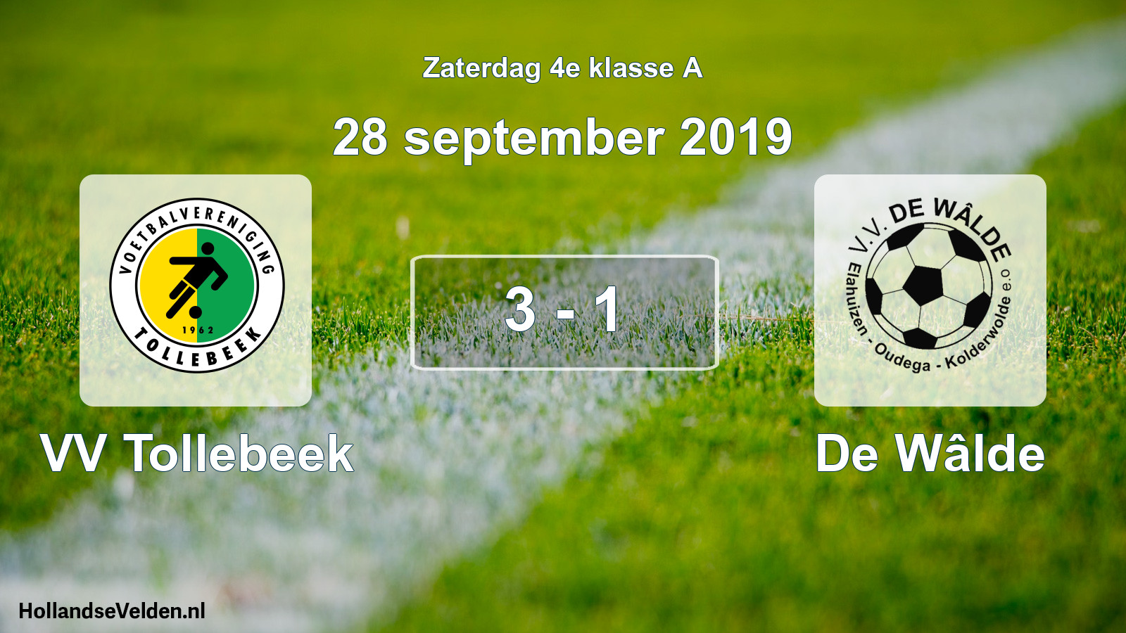 Total number of matches played: VV Tollebeek - De Wâlde 3 - 1 (28 September 2019)