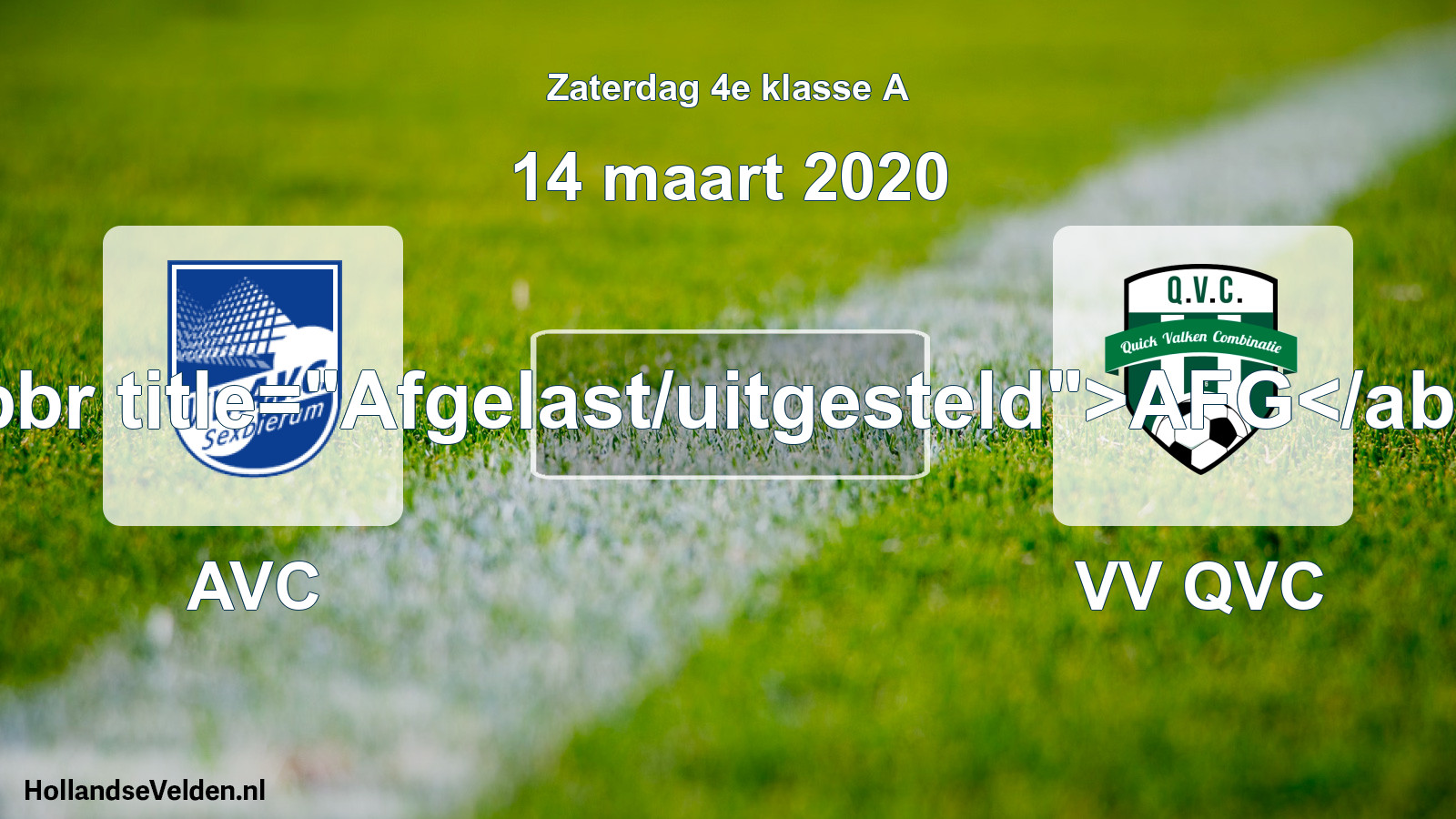 Scheduled Match: AVC - VV QVC (14 March 2020)