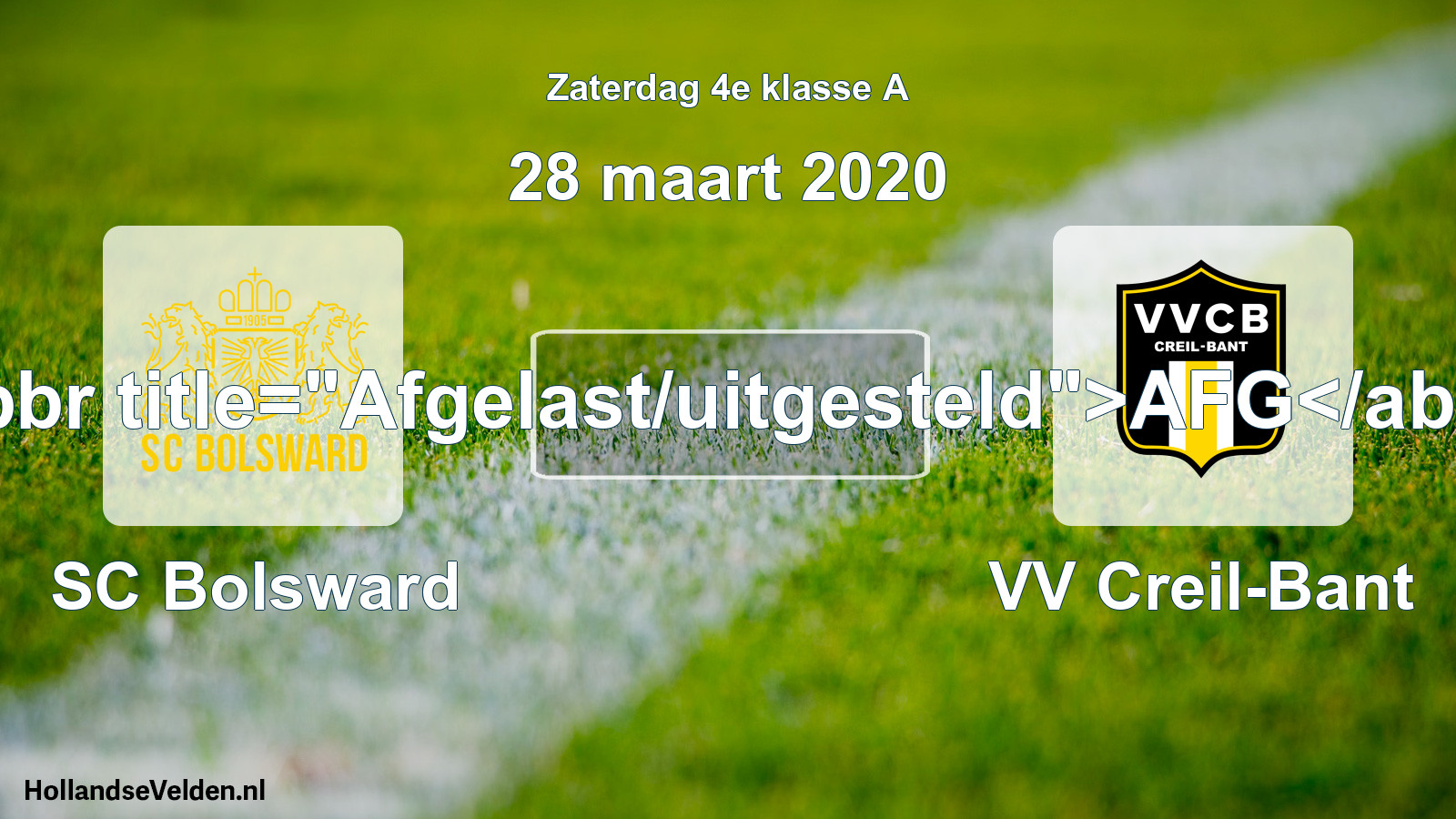 Scheduled Match: SC Bolsward - VV Creil-Bant (28 March 2020)