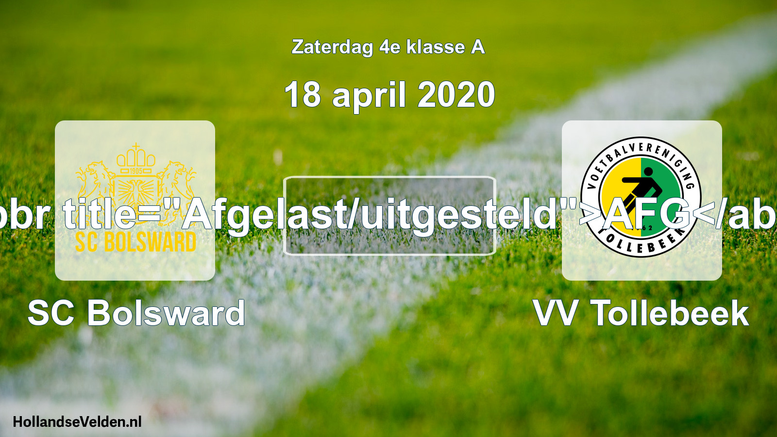 Scheduled Match: SC Bolsward - VV Tollebeek (18 April 2020)