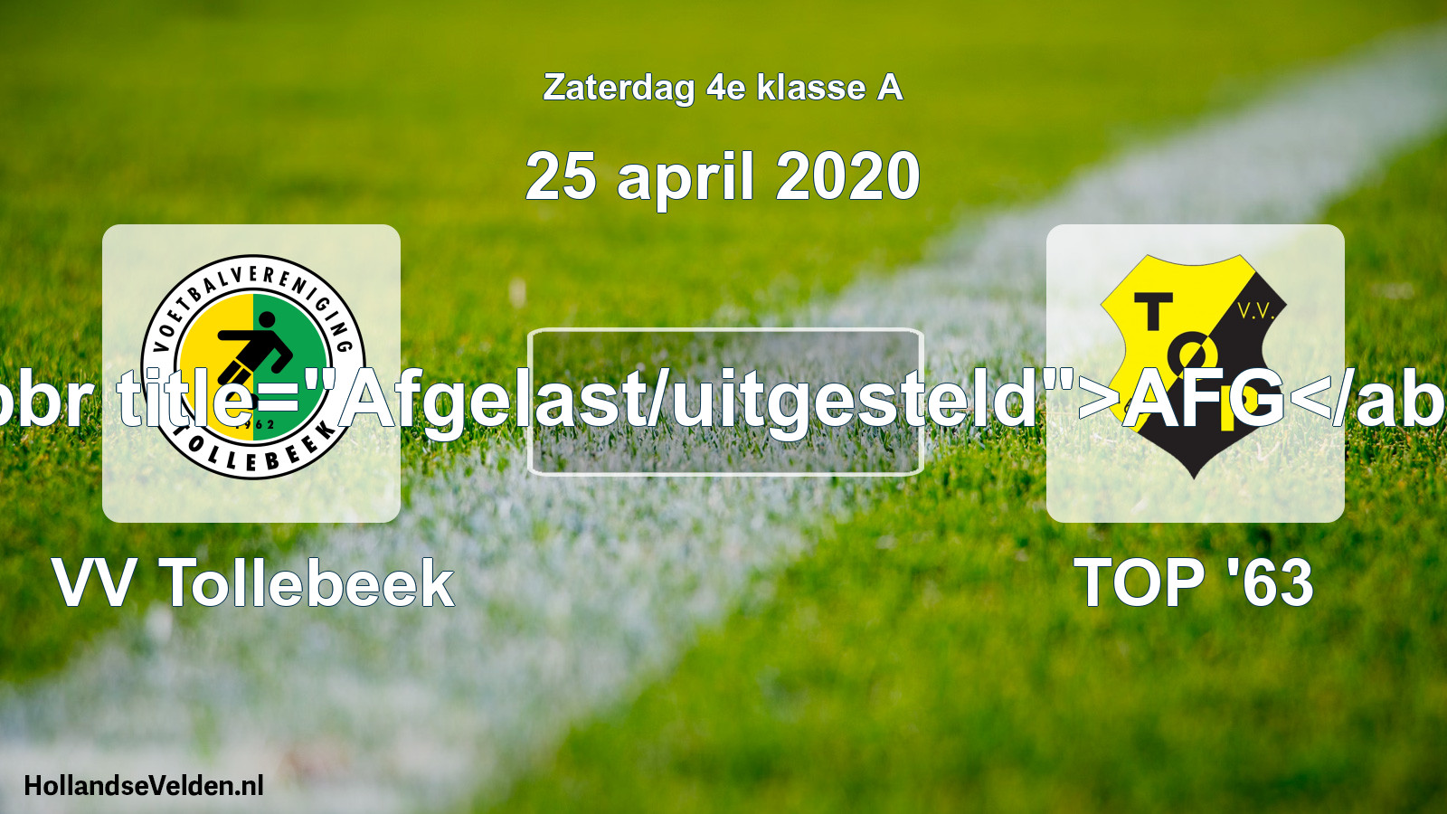 Scheduled Match: VV Tollebeek - TOP '63 (25 April 2020)