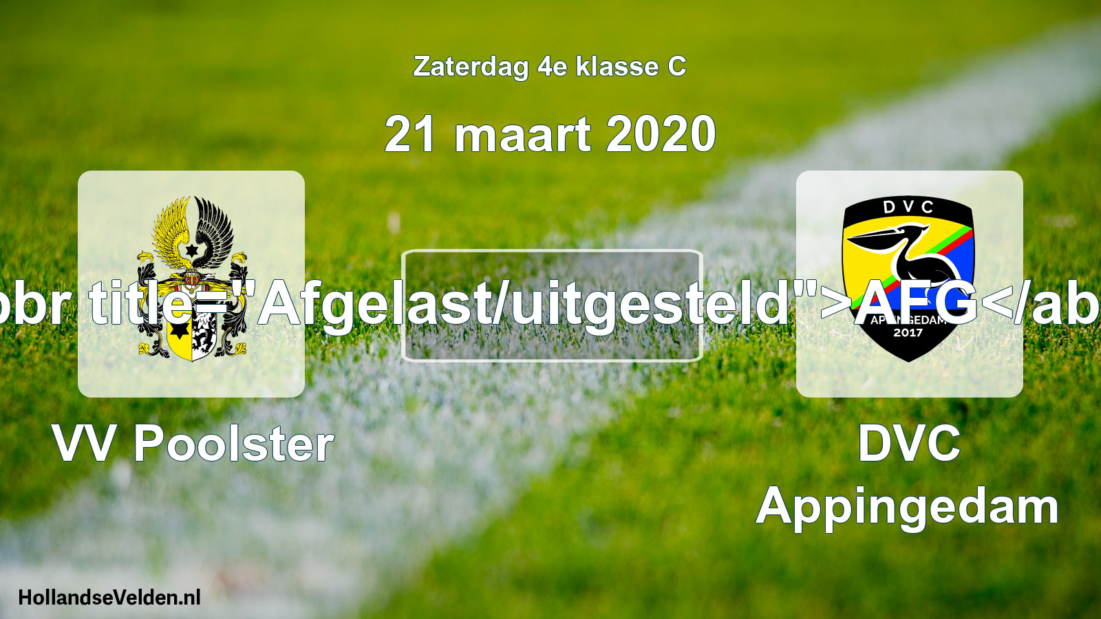 Scheduled Match: VV Poolster - DVC Appingedam (21 March 2020)