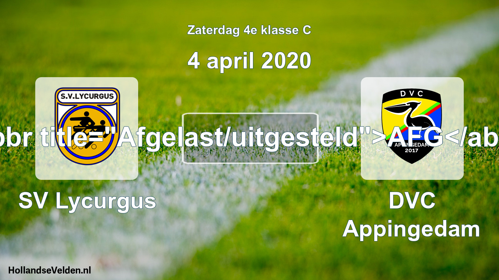 Scheduled Match: SV Lycurgus - DVC Appingedam (4 April 2020)