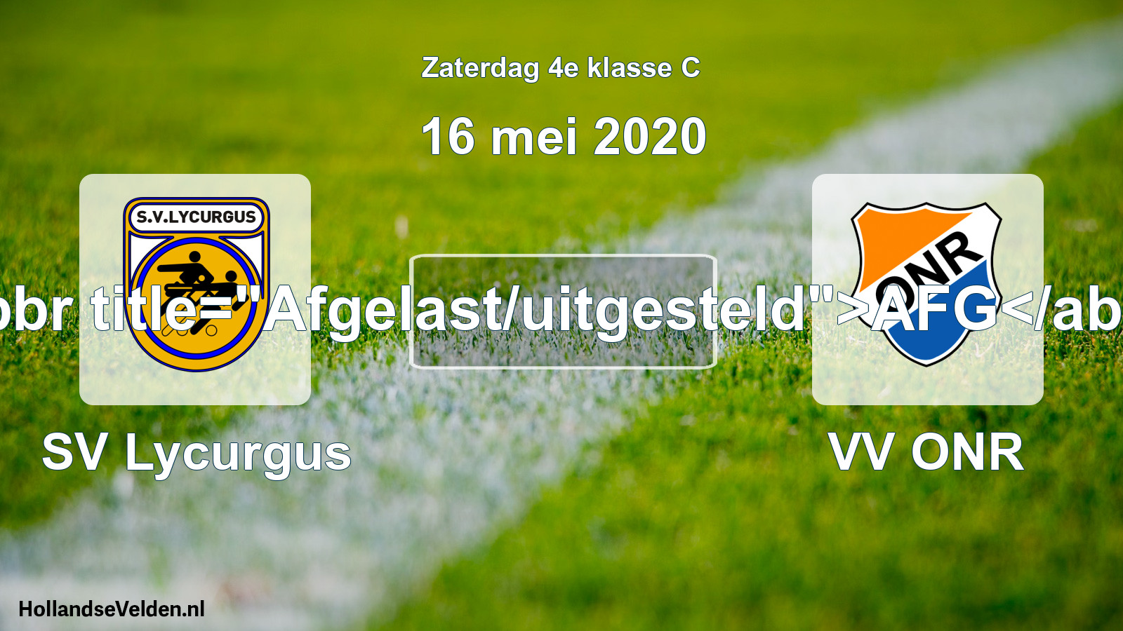 Scheduled Match: SV Lycurgus - VV ONR (16 May 2020)