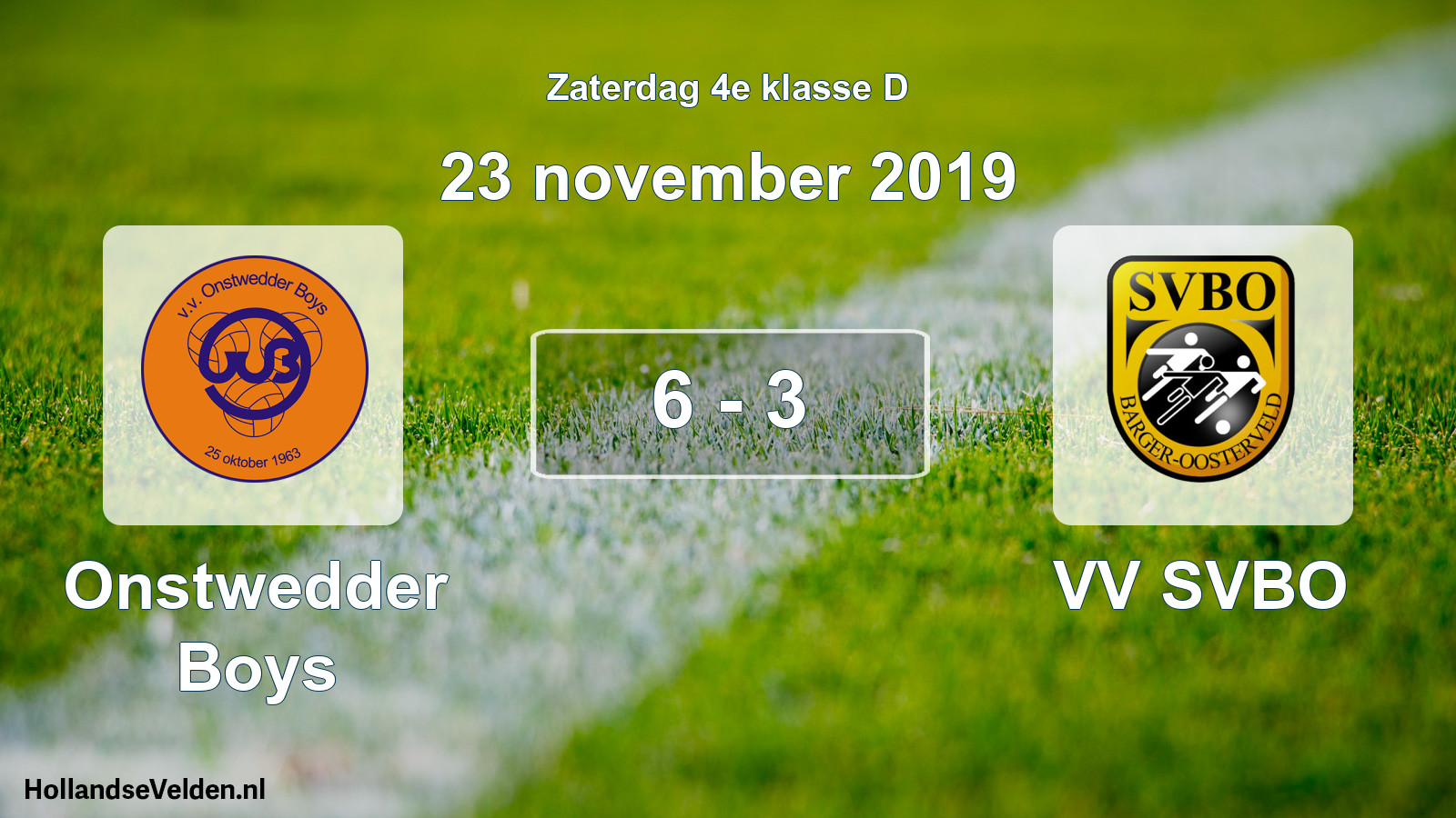 Total number of matches played: Onstwedder Boys - VV SVBO 6 - 3 (23 November 2019)