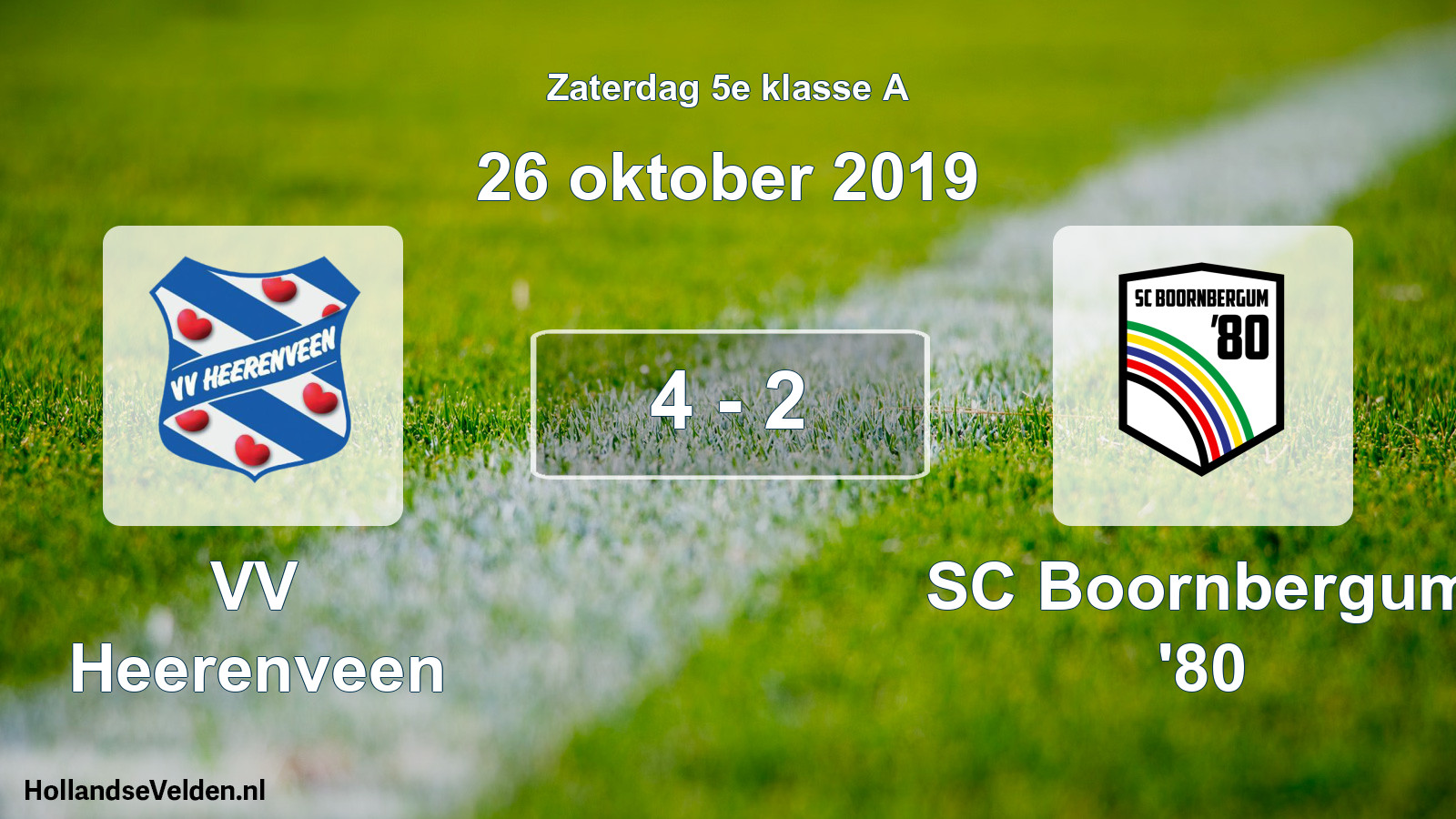 Total number of matches played: VV Heerenveen - SC Boornbergum '80 4 - 2 (26 October 2019)