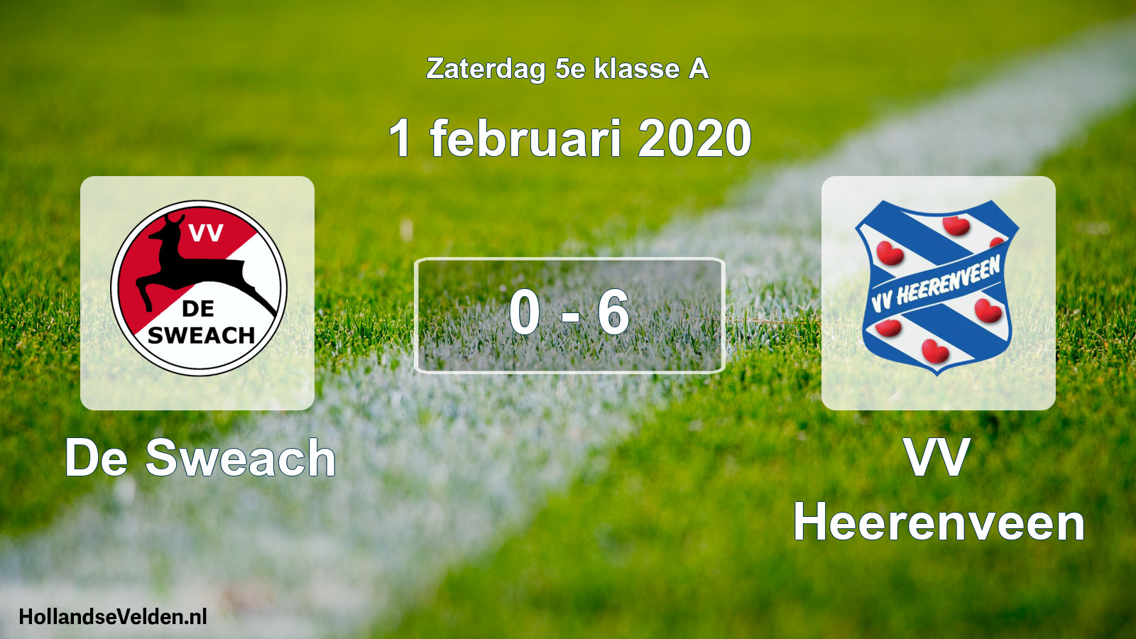Total number of matches played: De Sweach - VV Heerenveen 0 - 6 (1 February 2020)