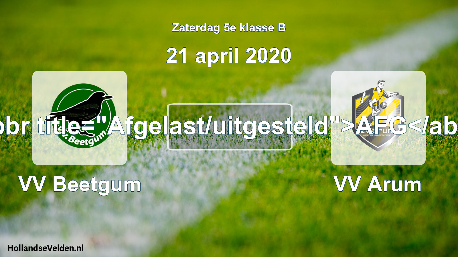 Scheduled Match: VV Beetgum - VV Arum (21 April 2020)