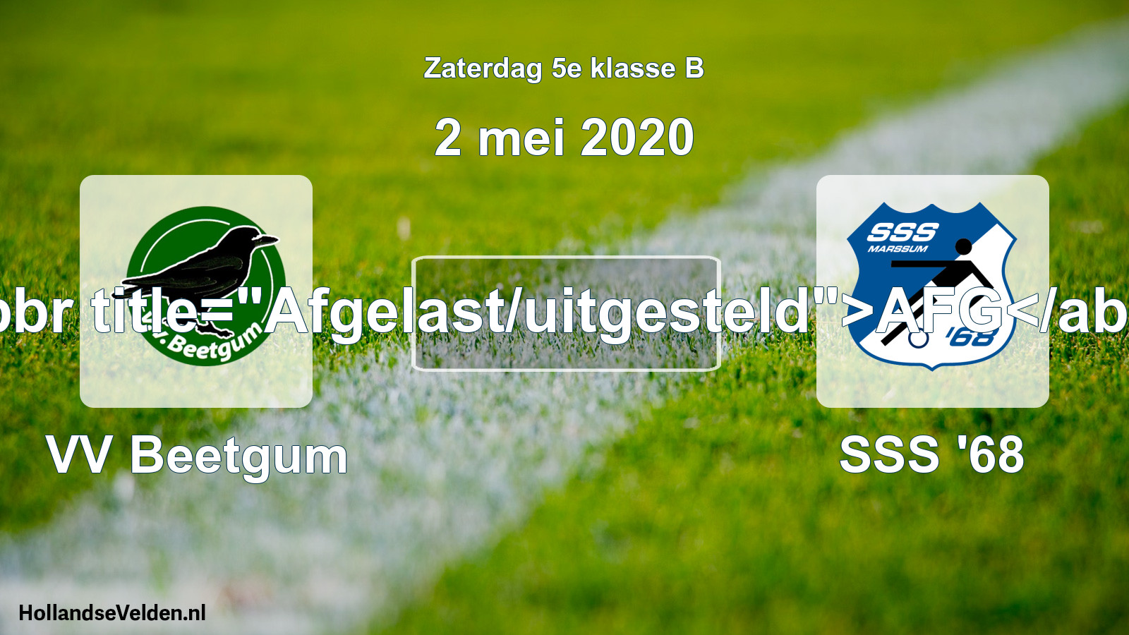 Scheduled Match: VV Beetgum - SSS '68 (2 May 2020)