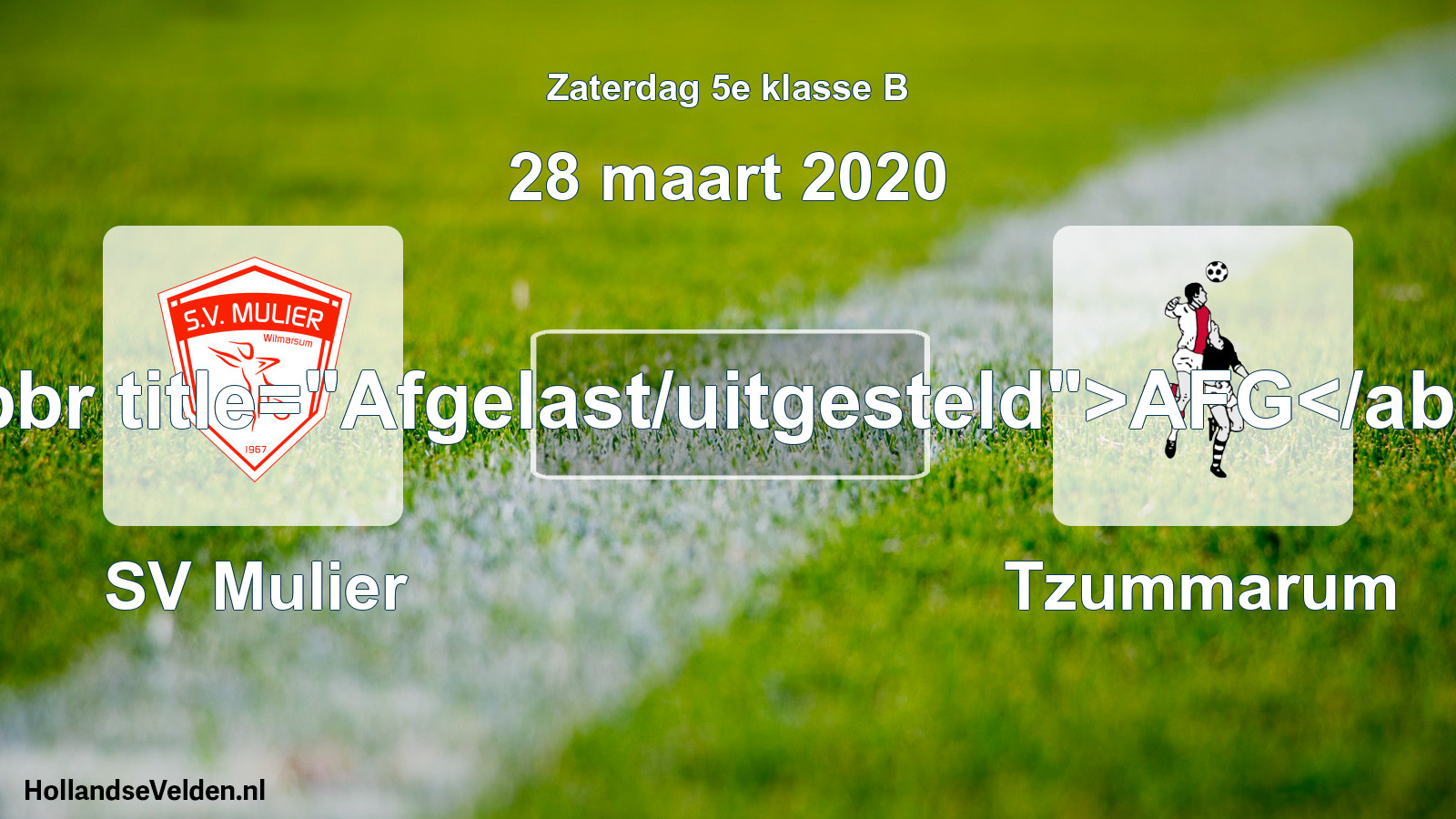 Scheduled Match: SV Mulier - Tzummarum (28 March 2020)
