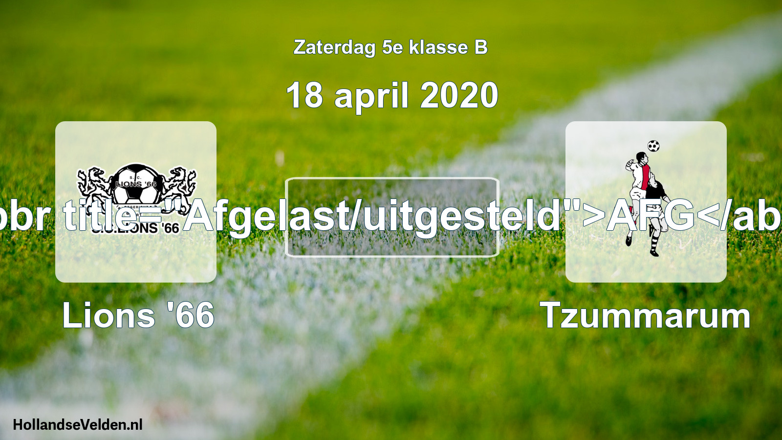 Scheduled Match: Lions '66 - Tzummarum (18 April 2020)