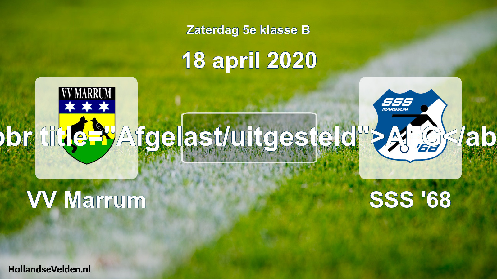 Scheduled Match: VV Marrum - SSS '68 (18 April 2020)