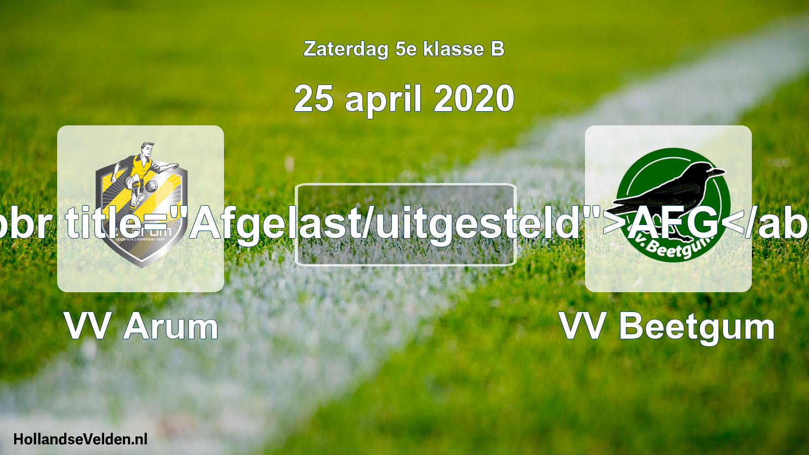 Scheduled Match: VV Arum - VV Beetgum (25 April 2020)