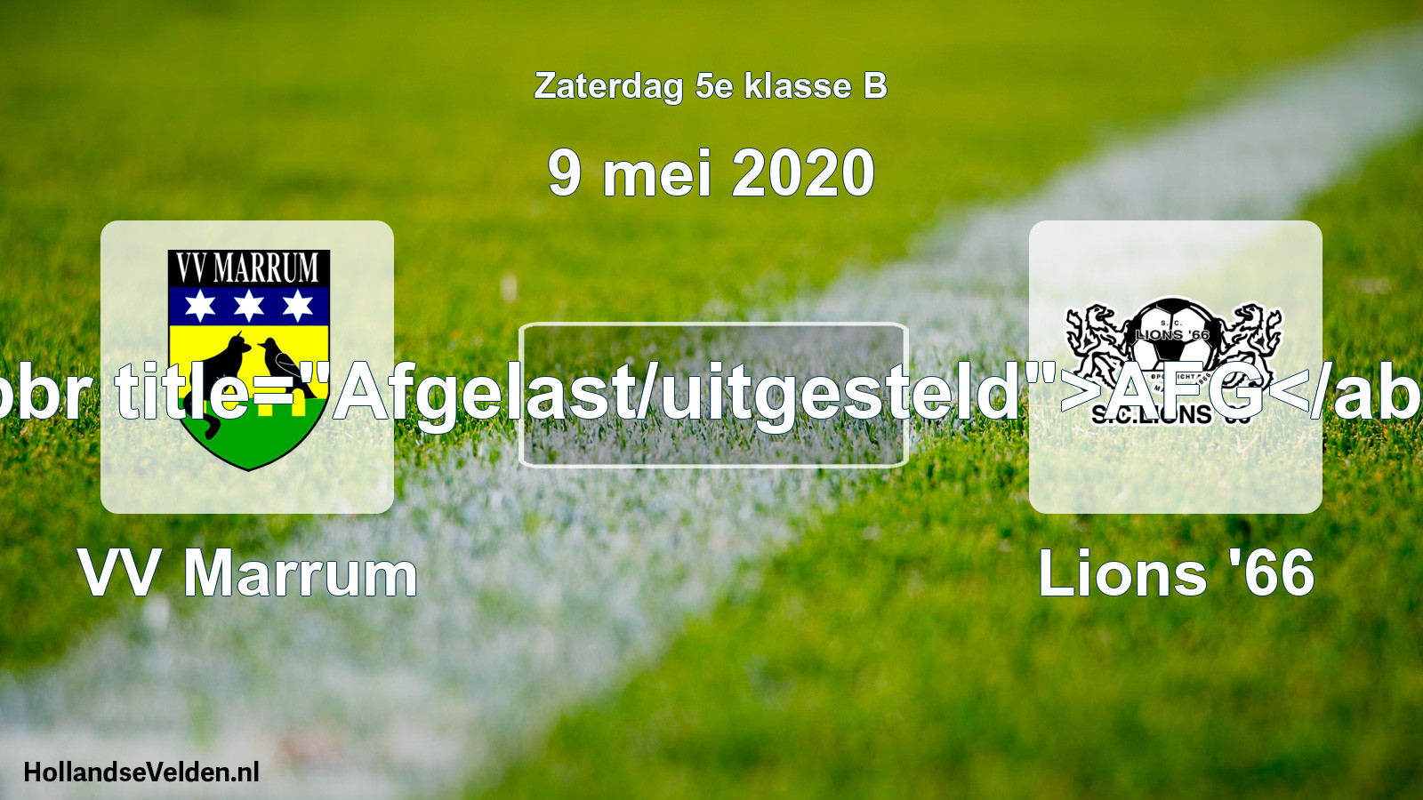 Scheduled Match: VV Marrum - Lions '66 (9 May 2020)
