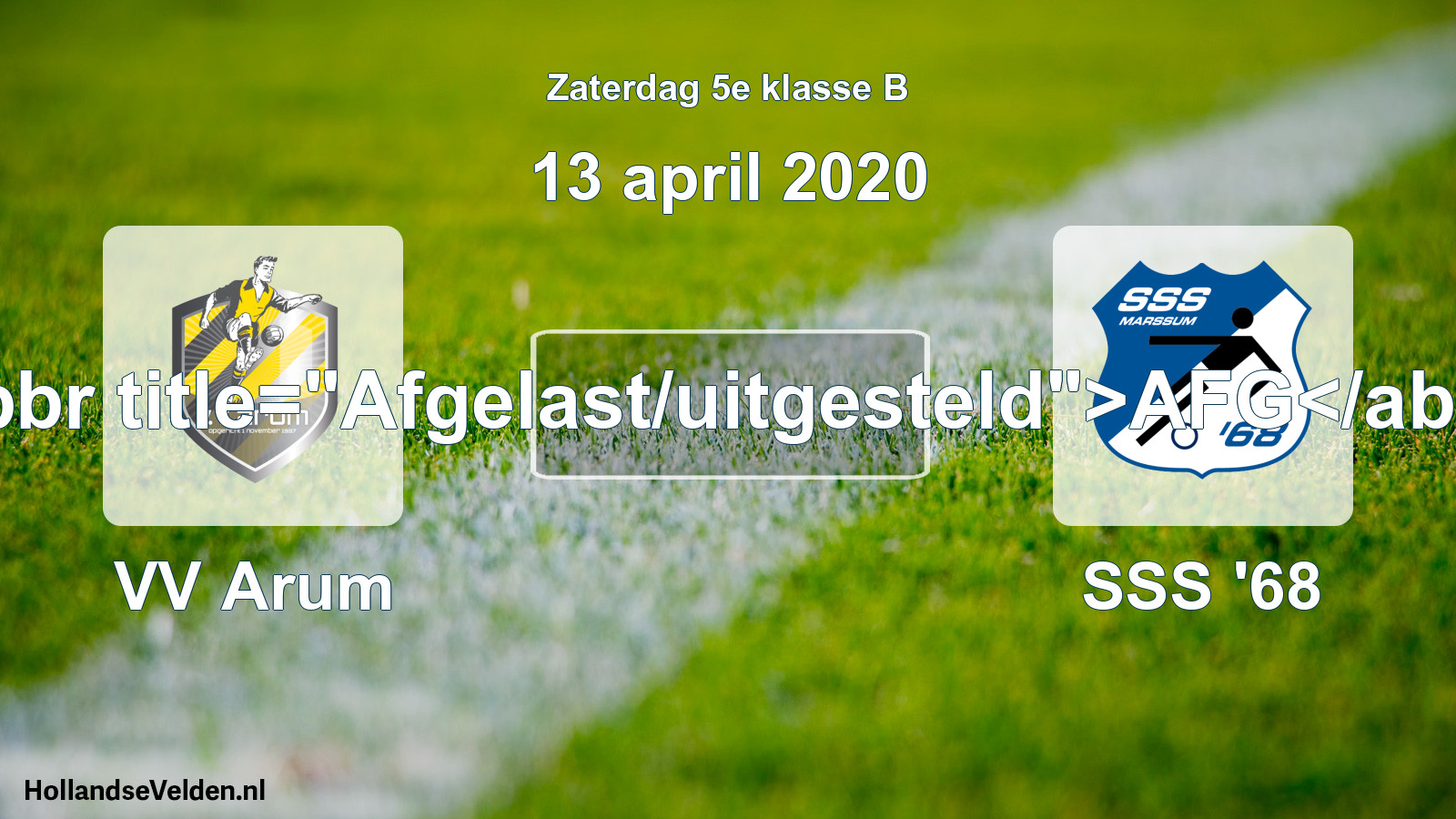 Scheduled Match: VV Arum - SSS '68 (13 April 2020)