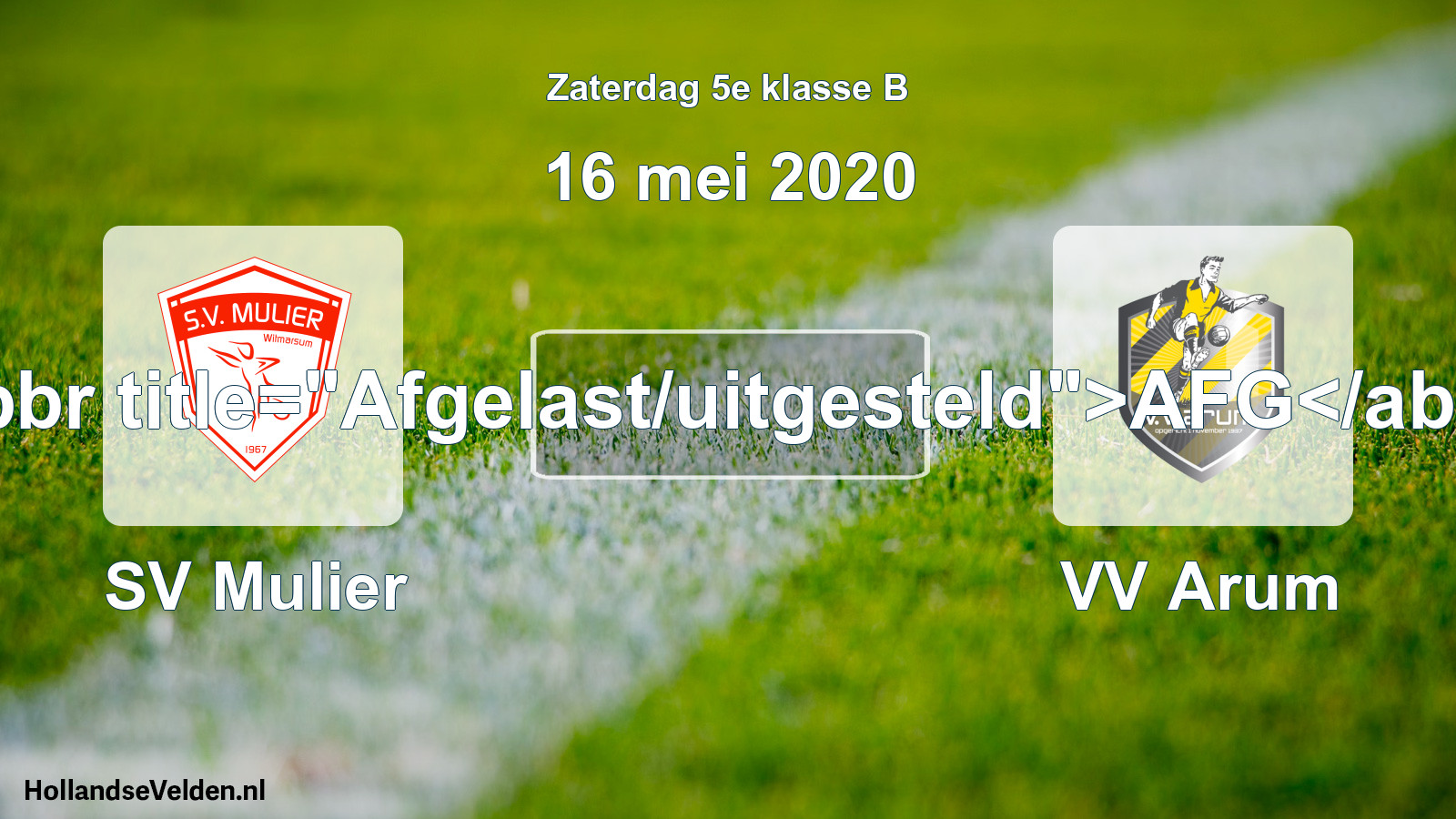 Scheduled Match: SV Mulier - VV Arum (16 May 2020)