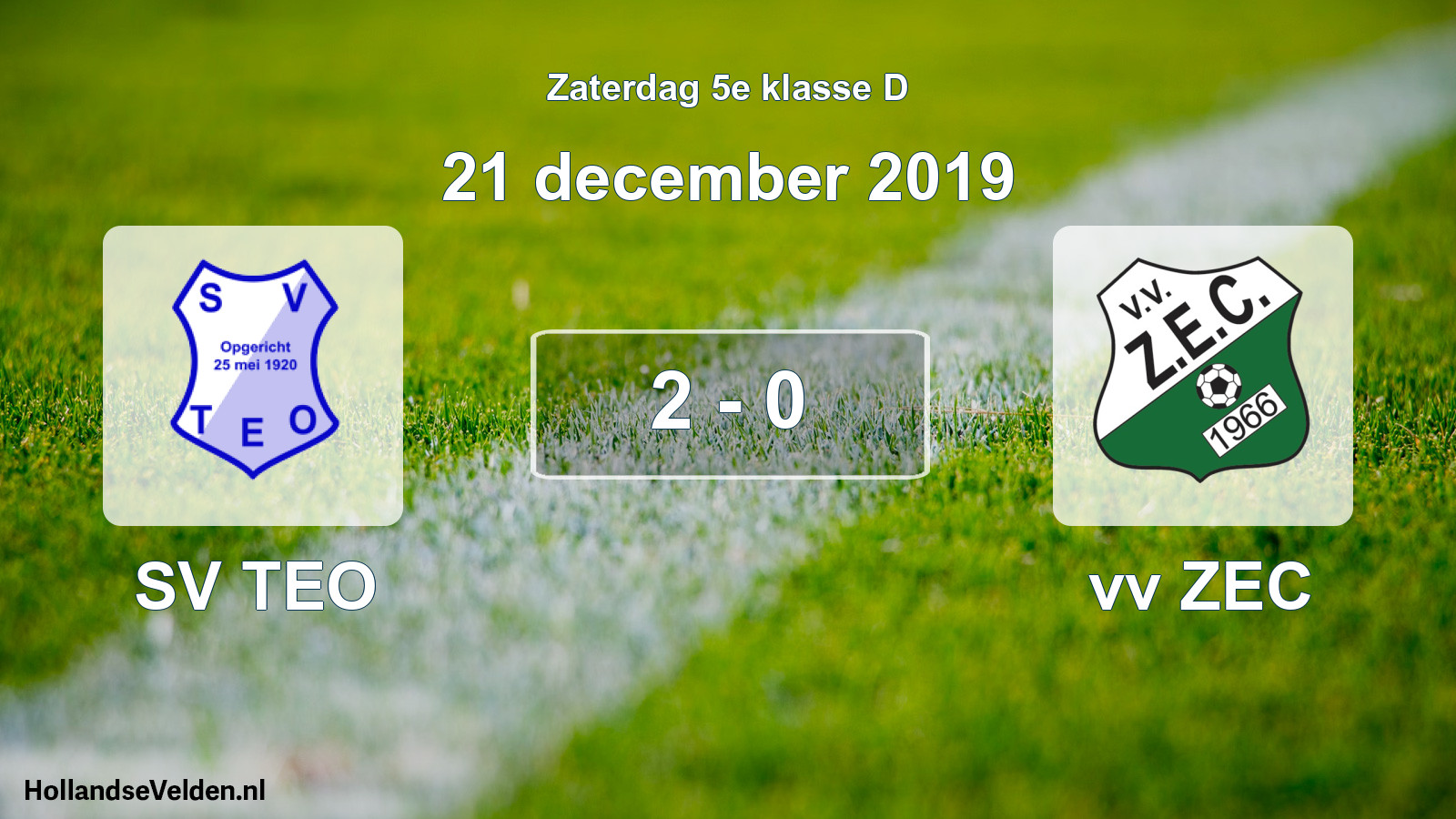 Total number of matches played: SV TEO - vv ZEC 2 - 0 (21 December 2019)