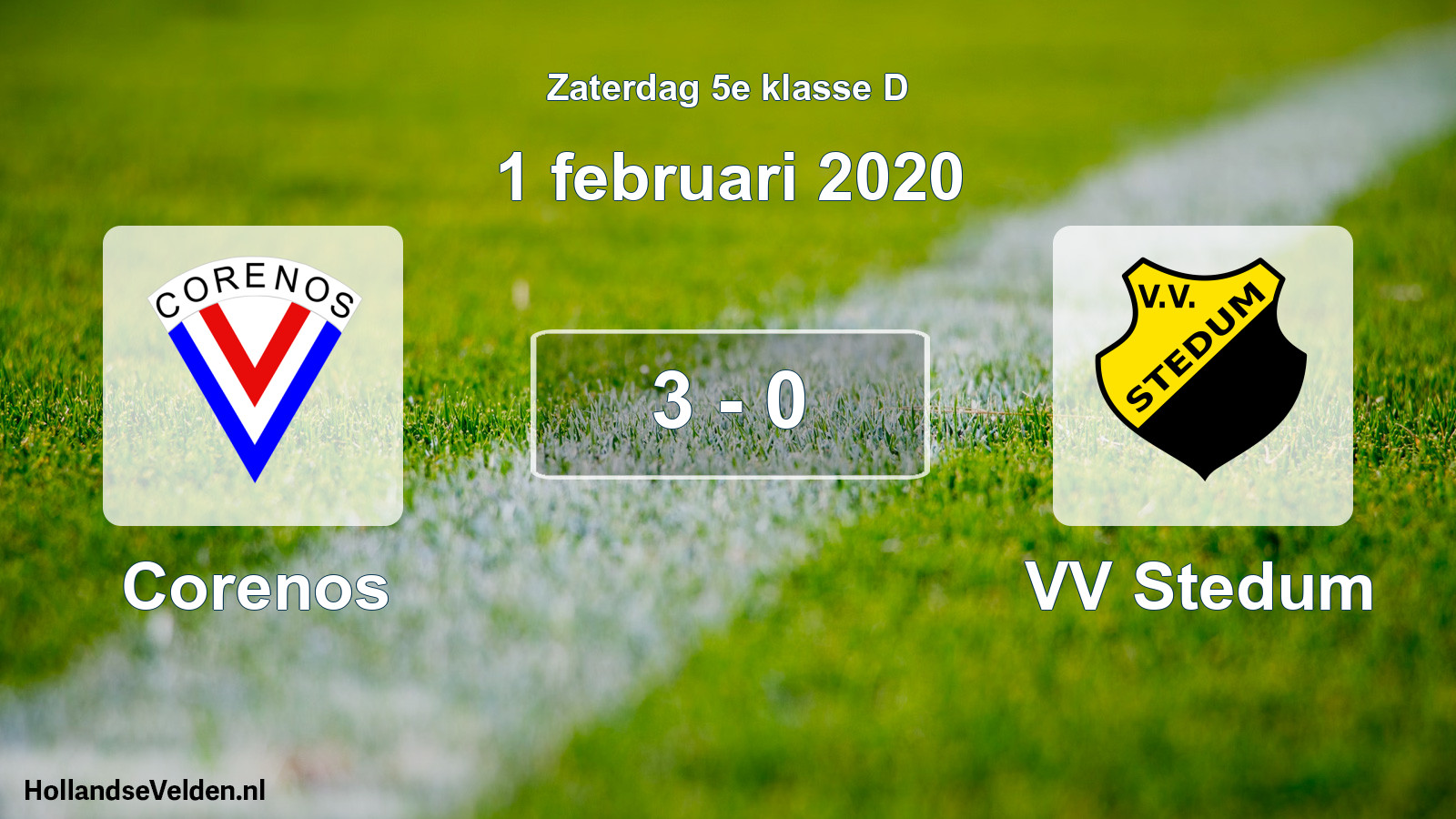 Total number of matches played: Corenos - VV Stedum 3 - 0 (1 February 2020)