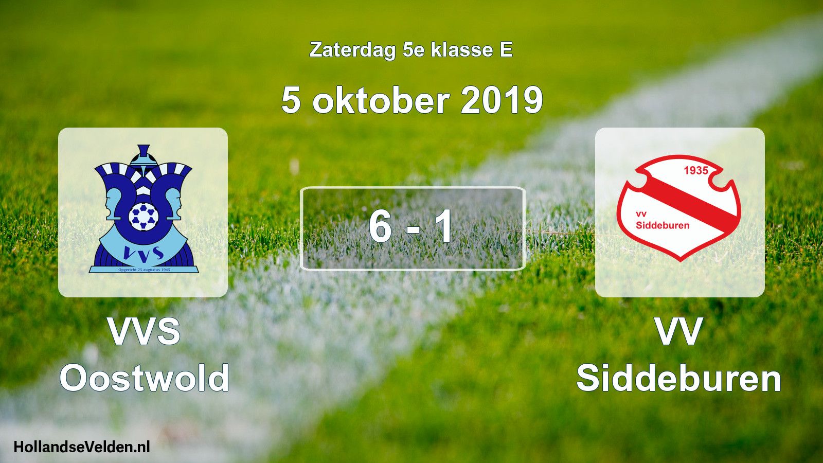 Total number of matches played: VVS Oostwold - VV Siddeburen 6 - 1 (5 October 2019)