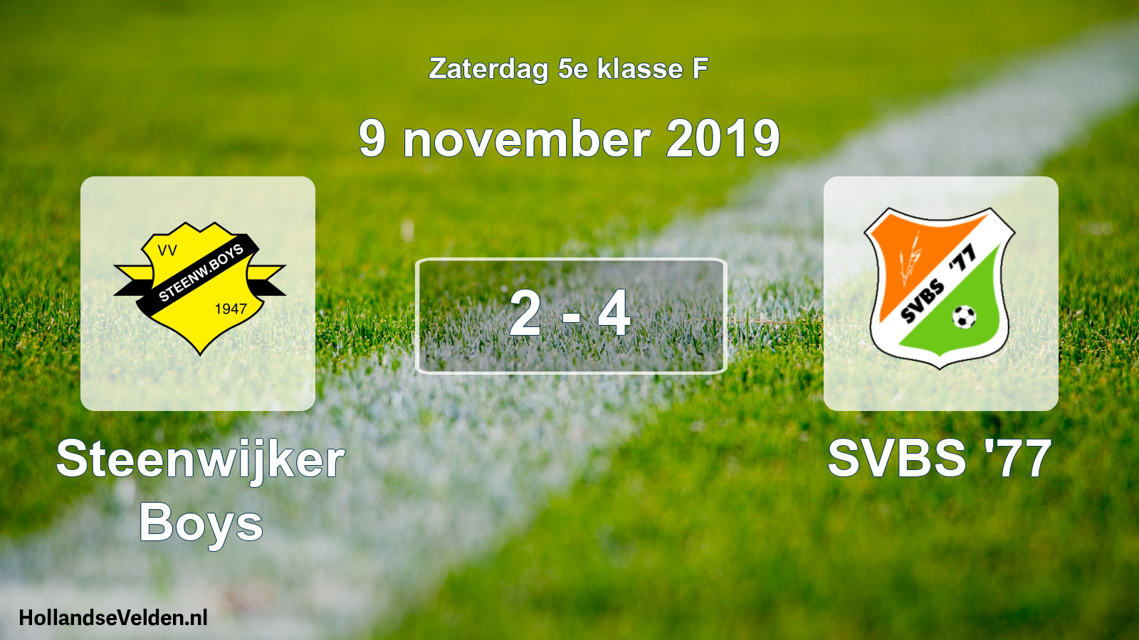 Total number of matches played: Steenwijker Boys - SVBS '77 2 - 4 (9 November 2019)